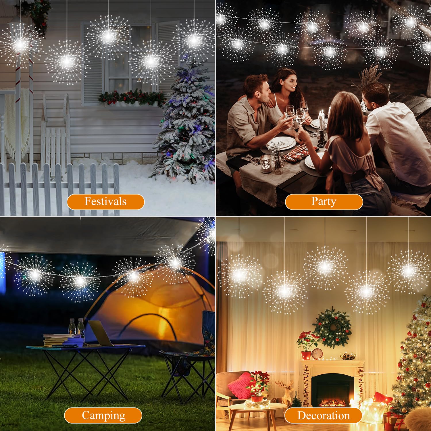 DoonDar 1000 LED Firework Lights, Waterproof Twinkle Light, 8 Modes, Indoor/Outdoor Decor, Cool White, Model YMD-TSYHDCW002