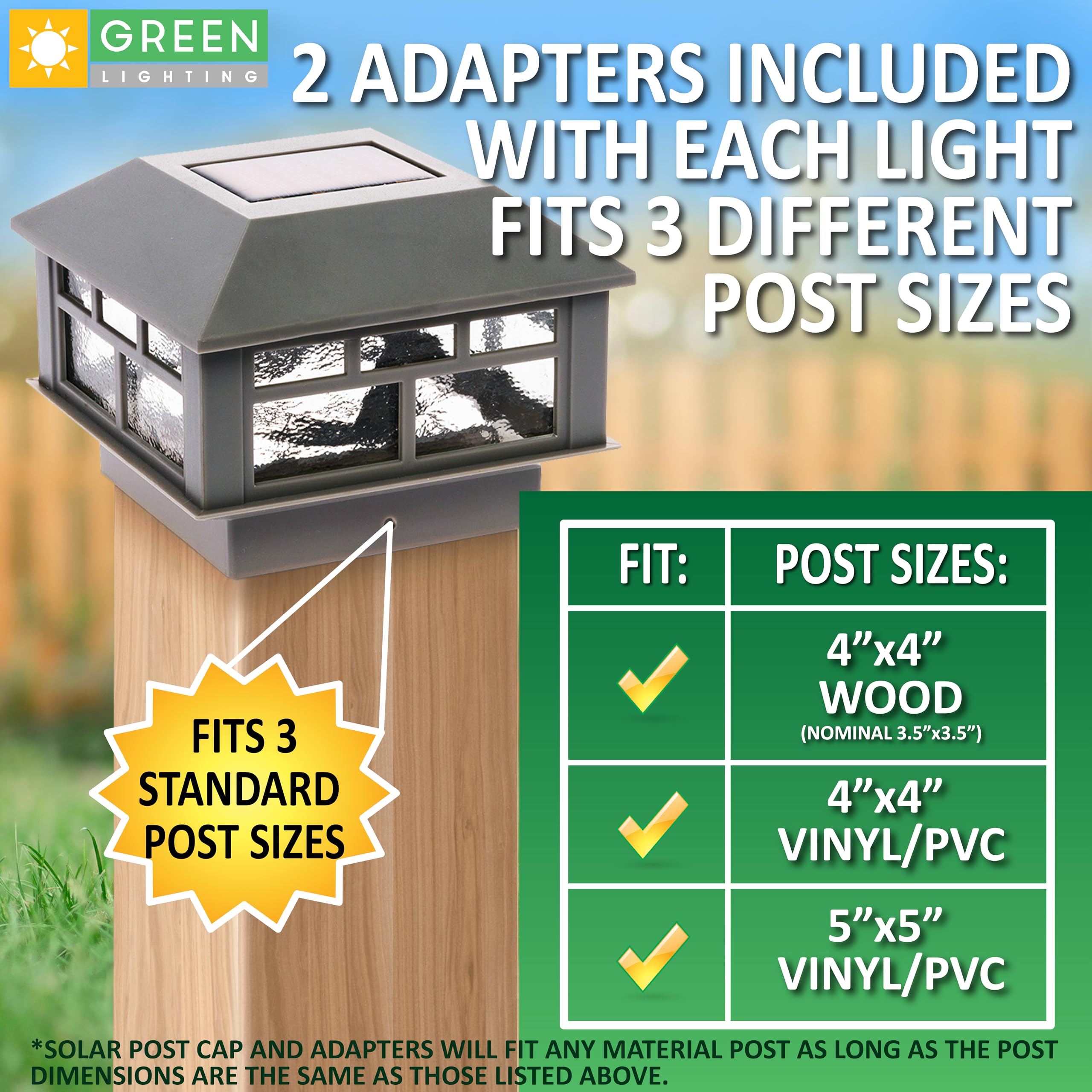 Greenlighting Modern Solar Post Cap Lights Fits 4X4 Wood, 4X4 & 5X5 Pcv/Vinyl Outdoor Solar Powered Post Cap Light, Fence Post,