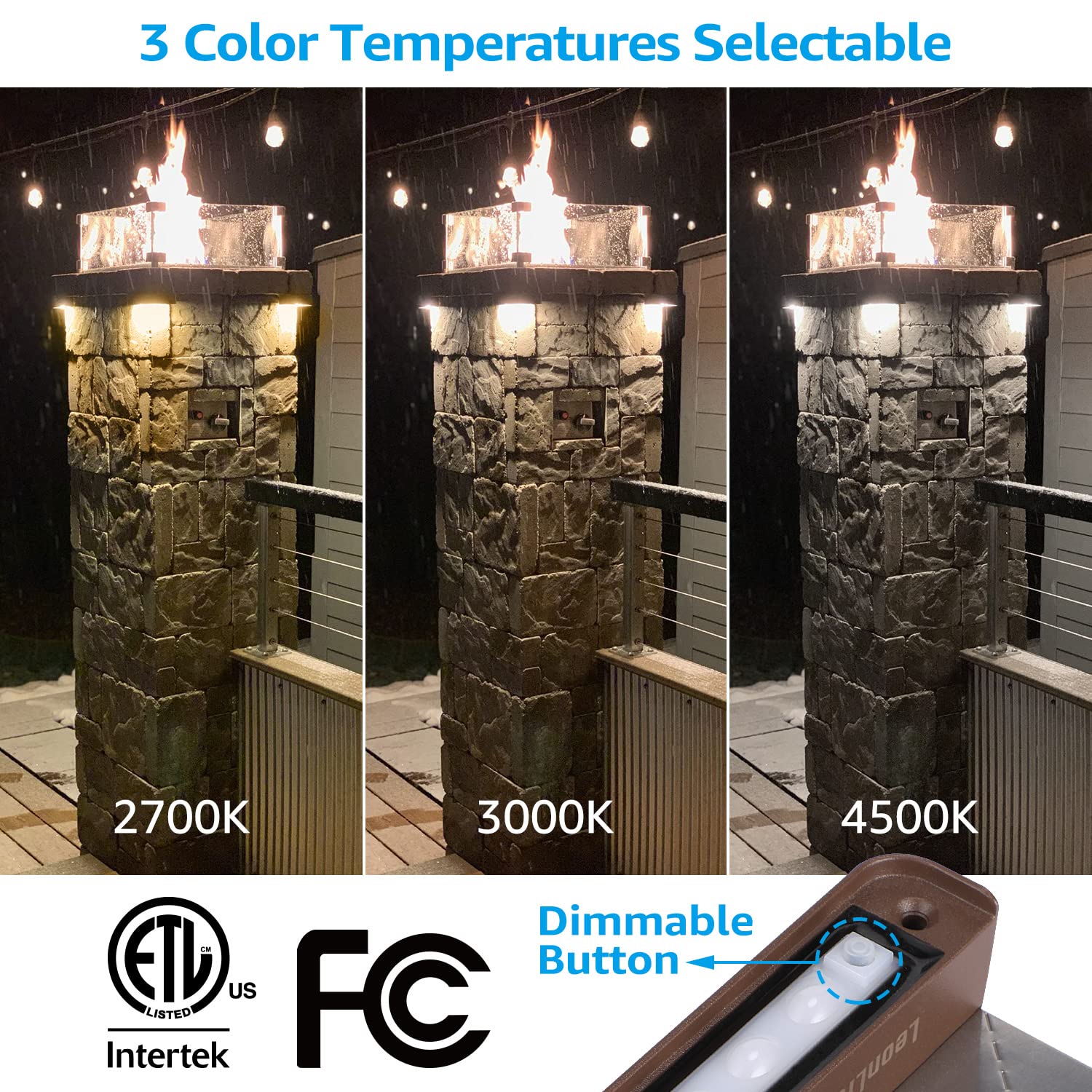 LEONLITE 3CCT LED Hardscape Lighting, 8-Pack, 3W Right Angle, 2700K/3000K/4500K, Bronze, Model 738