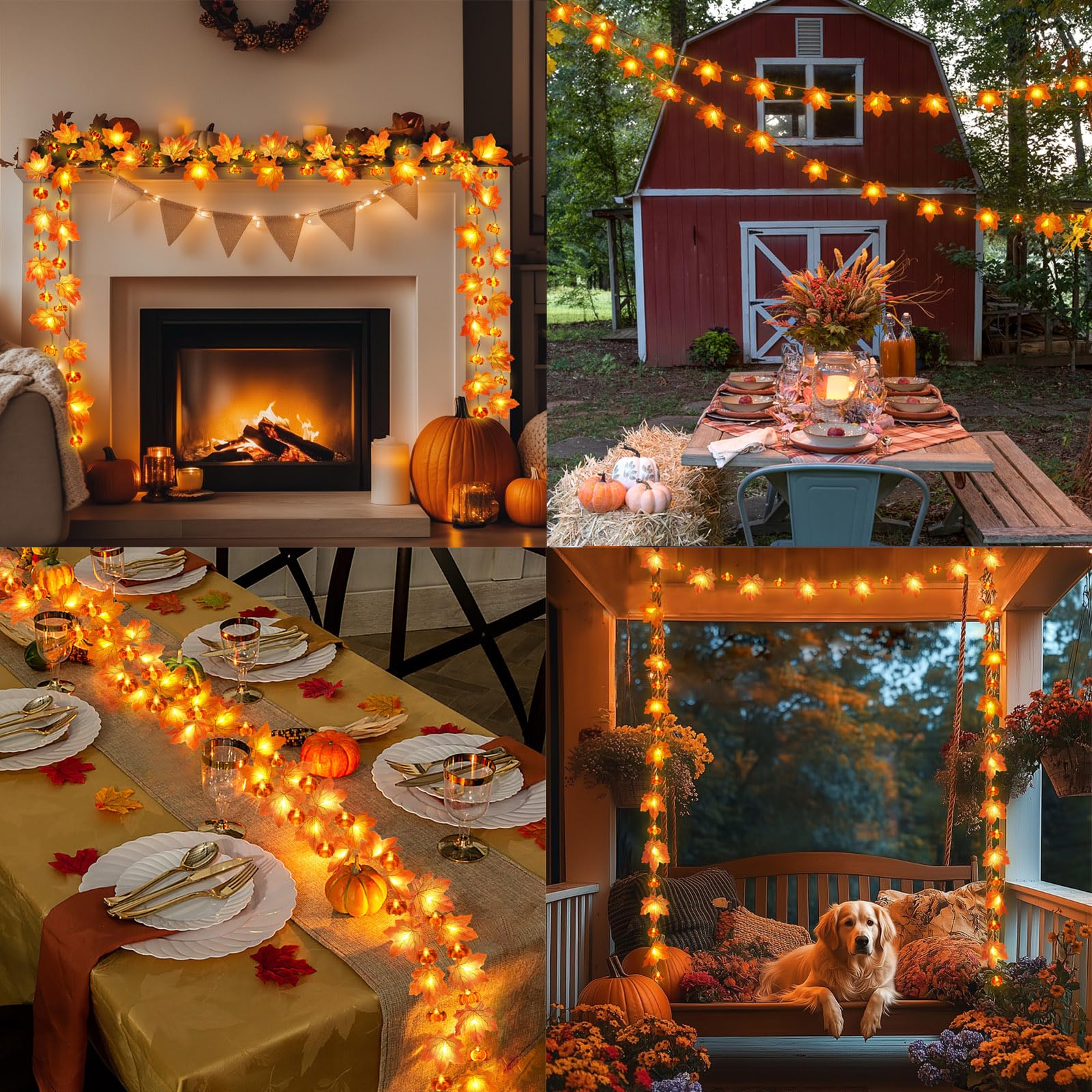 Fall Decorations for Home - Maple Leaf Pumpkin Lights - 10 Ft 20 LED Battery Operated 3D Pumpkin Fall Leaves Garland String Ligh