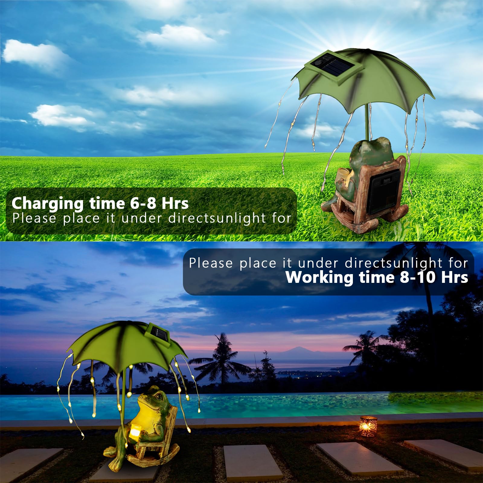 Yiilead Frog Garden Statue  Solar Garden Frog Decor  Fairytale Courtyard Accessories Outdoor Figurine Lights  Art Housewarming Gift For Patio Yard Lawn Ornament