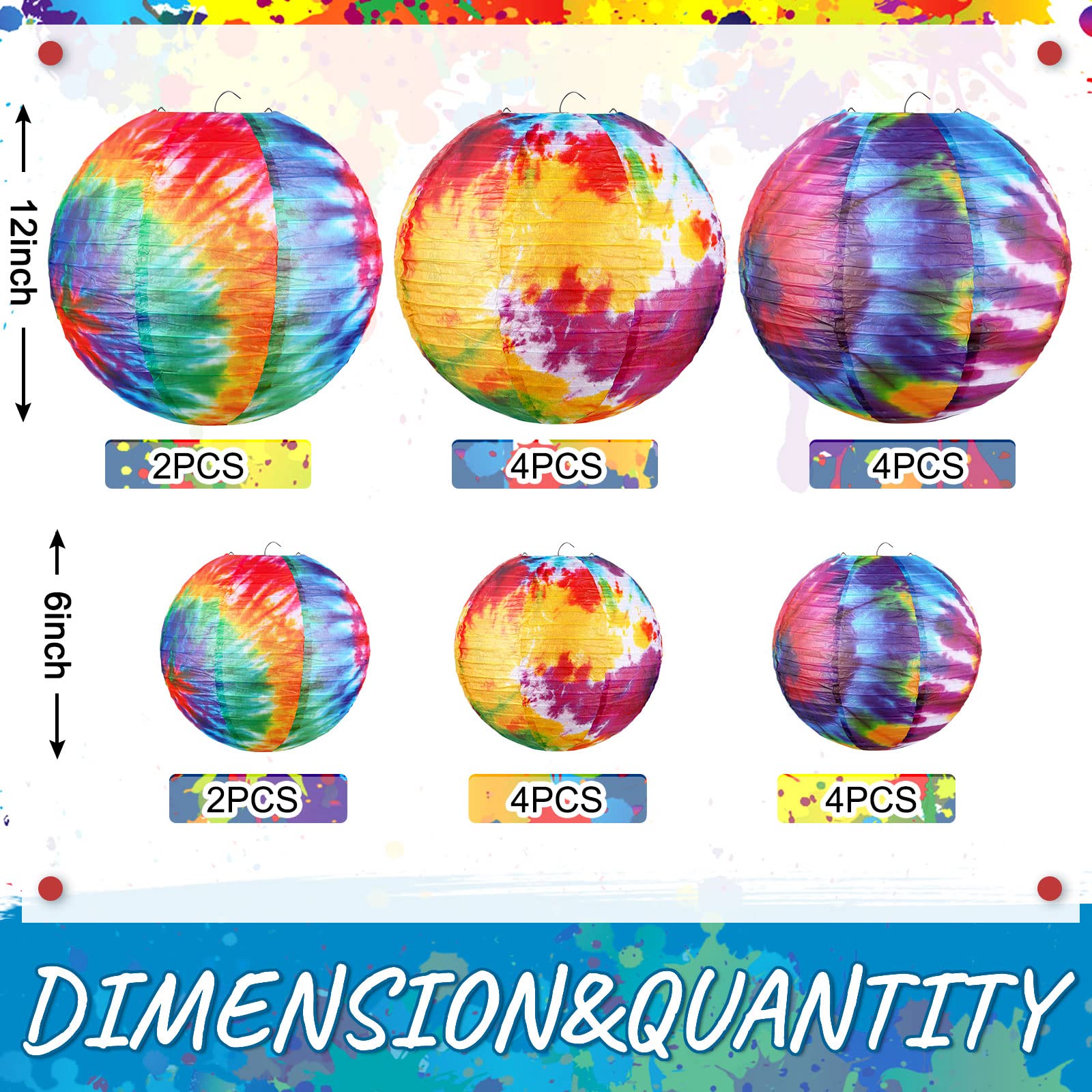 20 Pcs Tie Dyed Groovy Paper Lanterns Chinese Japanese Lanterns Groovy Party Decorations Tie Dye Party Supplies Classroom Hangin
