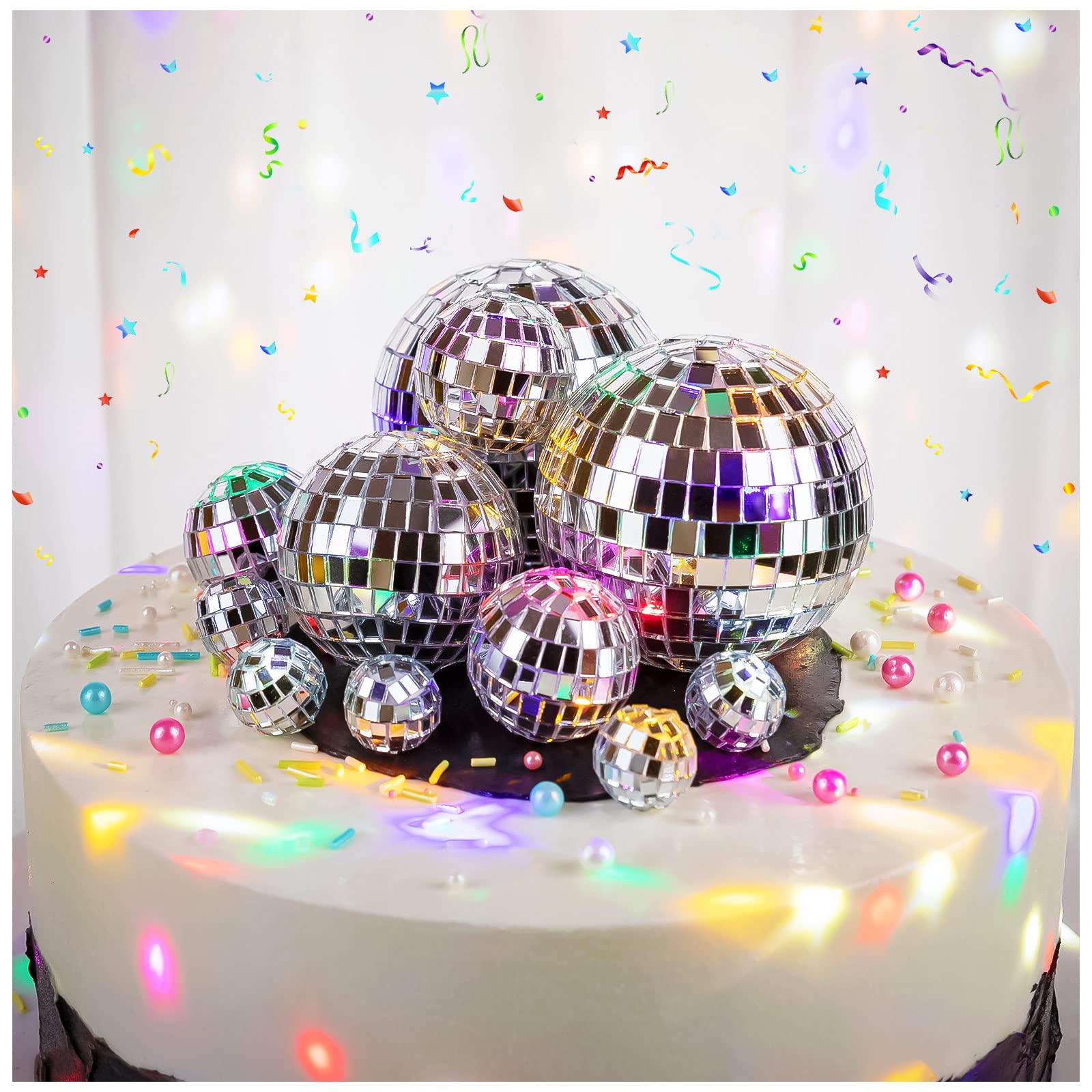 12 Pcs Cake Topper Disco Balls, Various Sizes Disco 4D Ball Cake Decorations, Disco 4D Balls for Cake, Disco 4D Ball Centerpiece