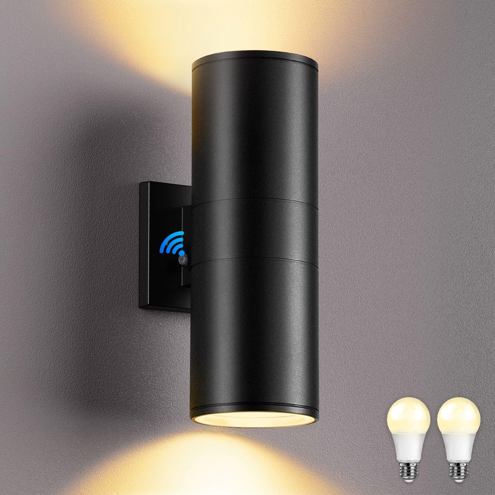 Shimr Modern Outdoor Wall Lights Dusk To Dawn  Up And Down Light With Led Bulbs Include  Cylinder Matte Black Outdoor Sconce Lights Exterior Lighting Fixtures For House Porch Garage [Etl Listed]