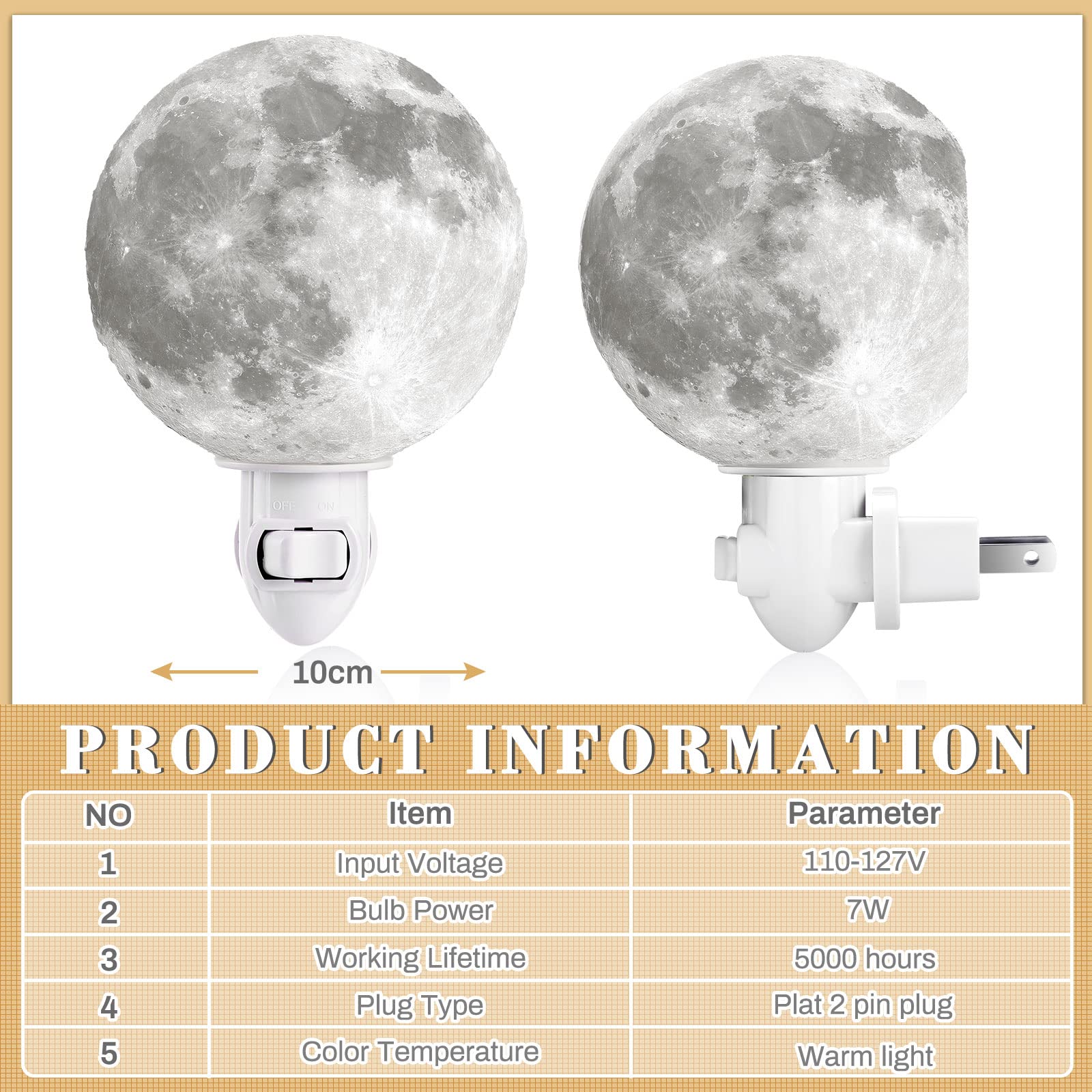 Hortsun 4&quot; Moon Night Light - White Lithophane Led Lamp For Bedroom Decor & Gifts