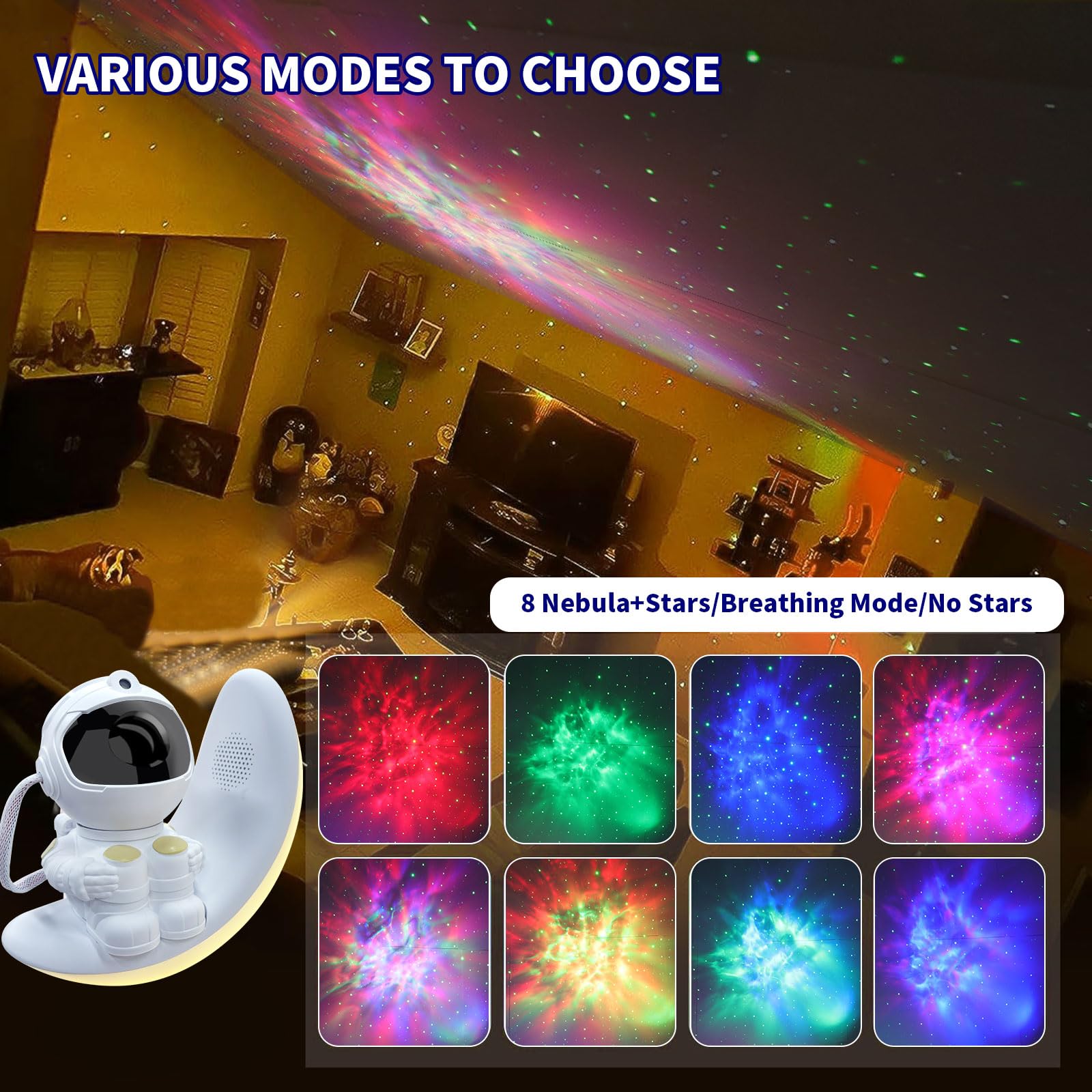Astronaut Star Projector Galaxy Light, Built-In Speaker 360 Space Buddy Projector Sky Led Night Light Space Projector Starlight