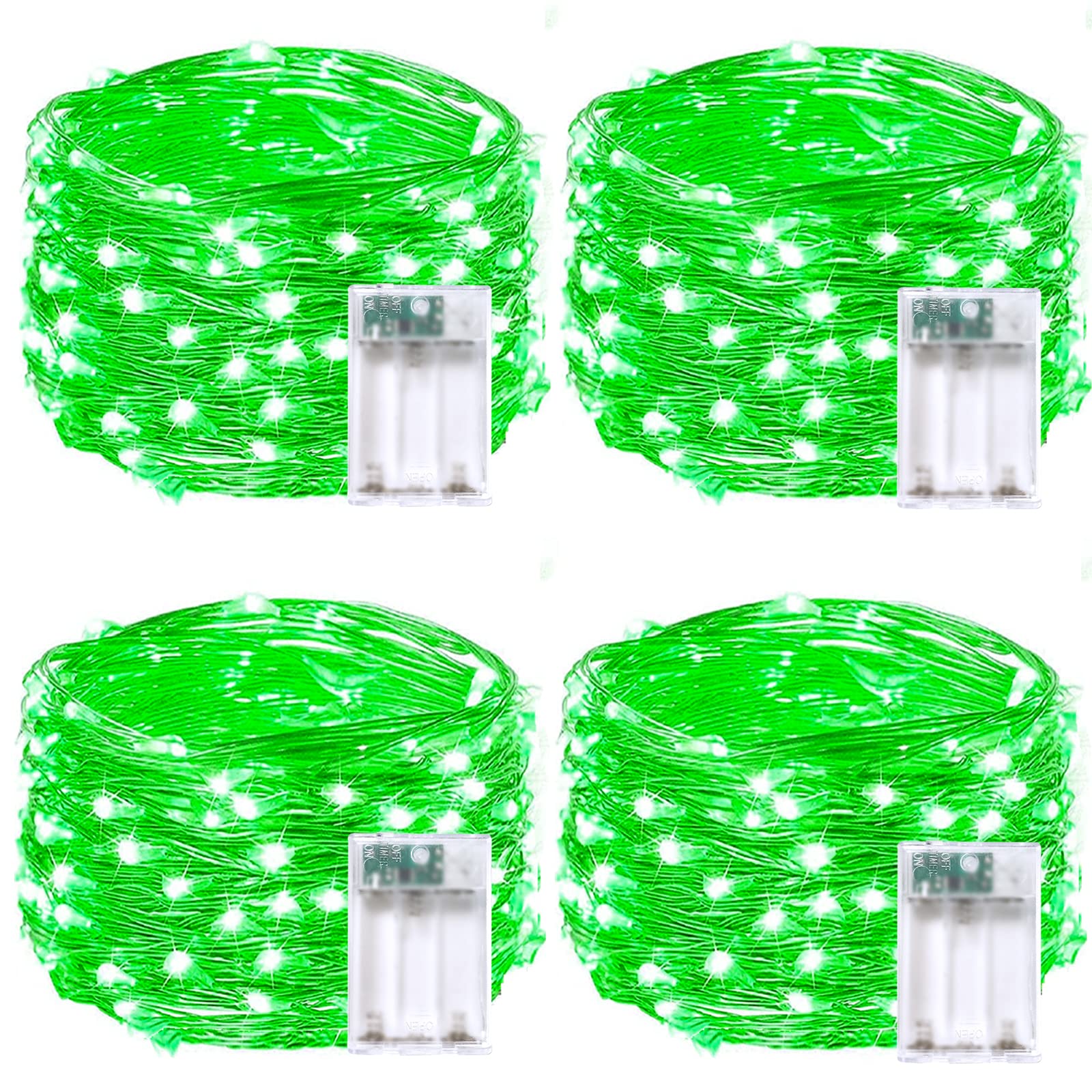 BOSSERN 4 Pack 20FT 60LED Green Battery Operated Fairy Lights, Waterproof with Timer for Indoor/Outdoor Use, Model DCHD-04-Green