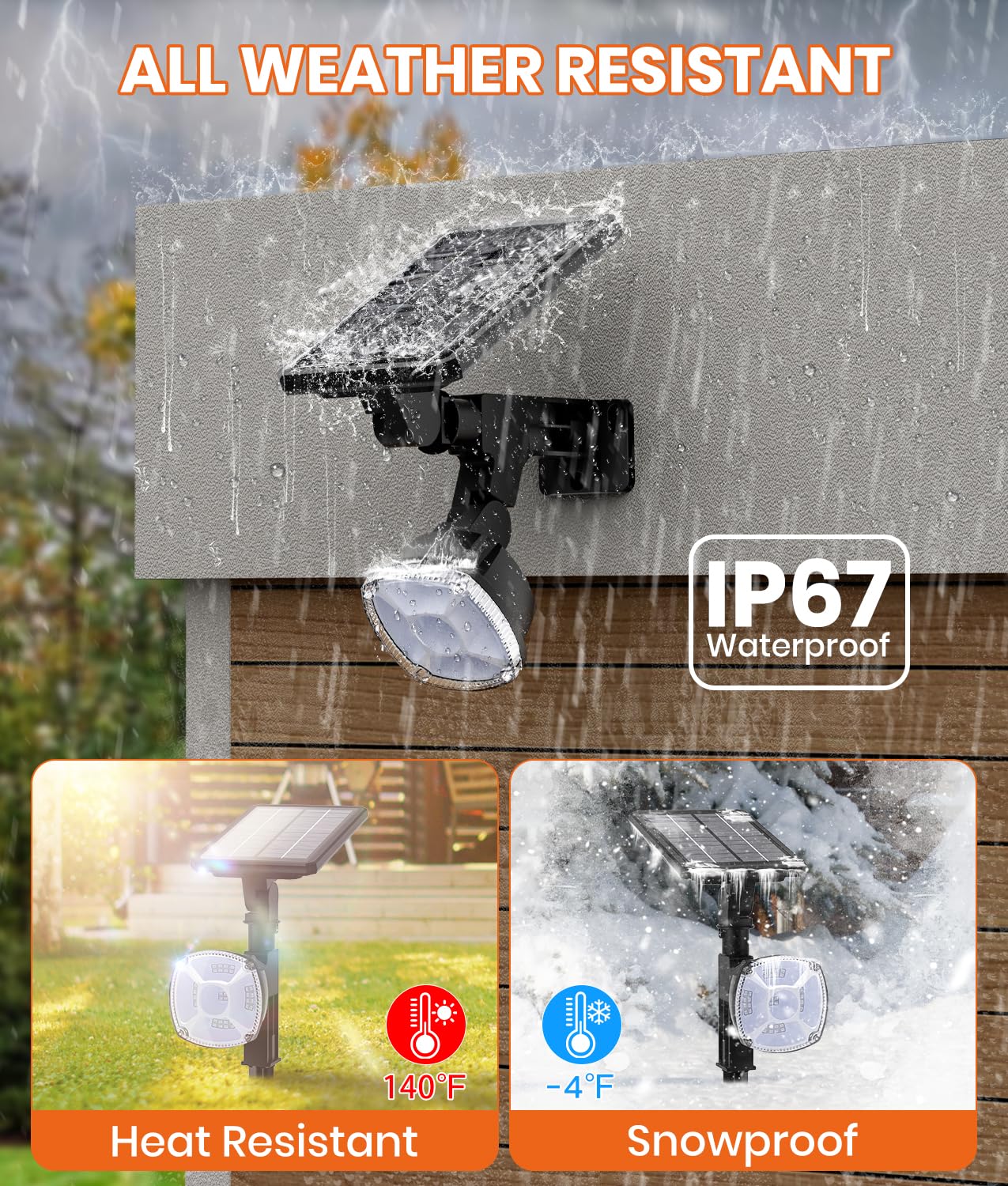 Solar Lights Outdoor, 36 LED 8 Color Modes Solar Spot Lights, Multicolor RGB Solar Garden Lights Waterproof IP67, 2-in-1 Wall Li