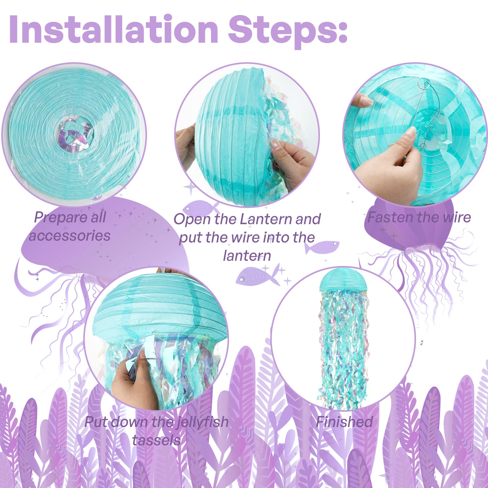 Jellyfish Paper Lanterns 6 Pacs 10 Inch Under The Sea Mermaid Party Baby Shower Decorations Blue Hanging Jelly Fish For Ocean Sp