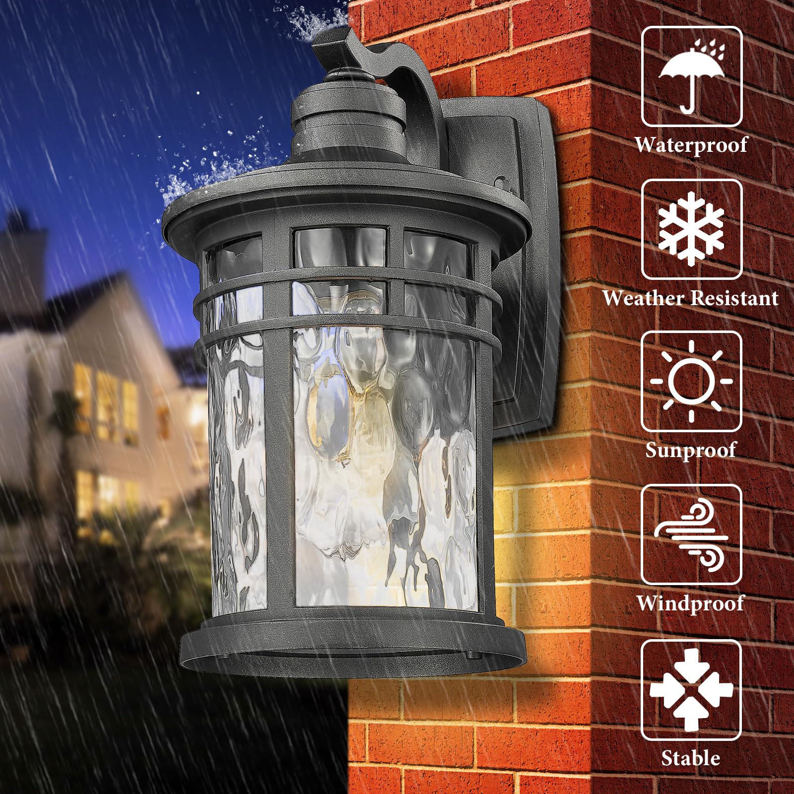 Darkaway Outdoor Porch Lights Wall Mount, Outside Light Fixtures Sconces Wall Lighting With Water Ripple Glass Waterproof Exteri