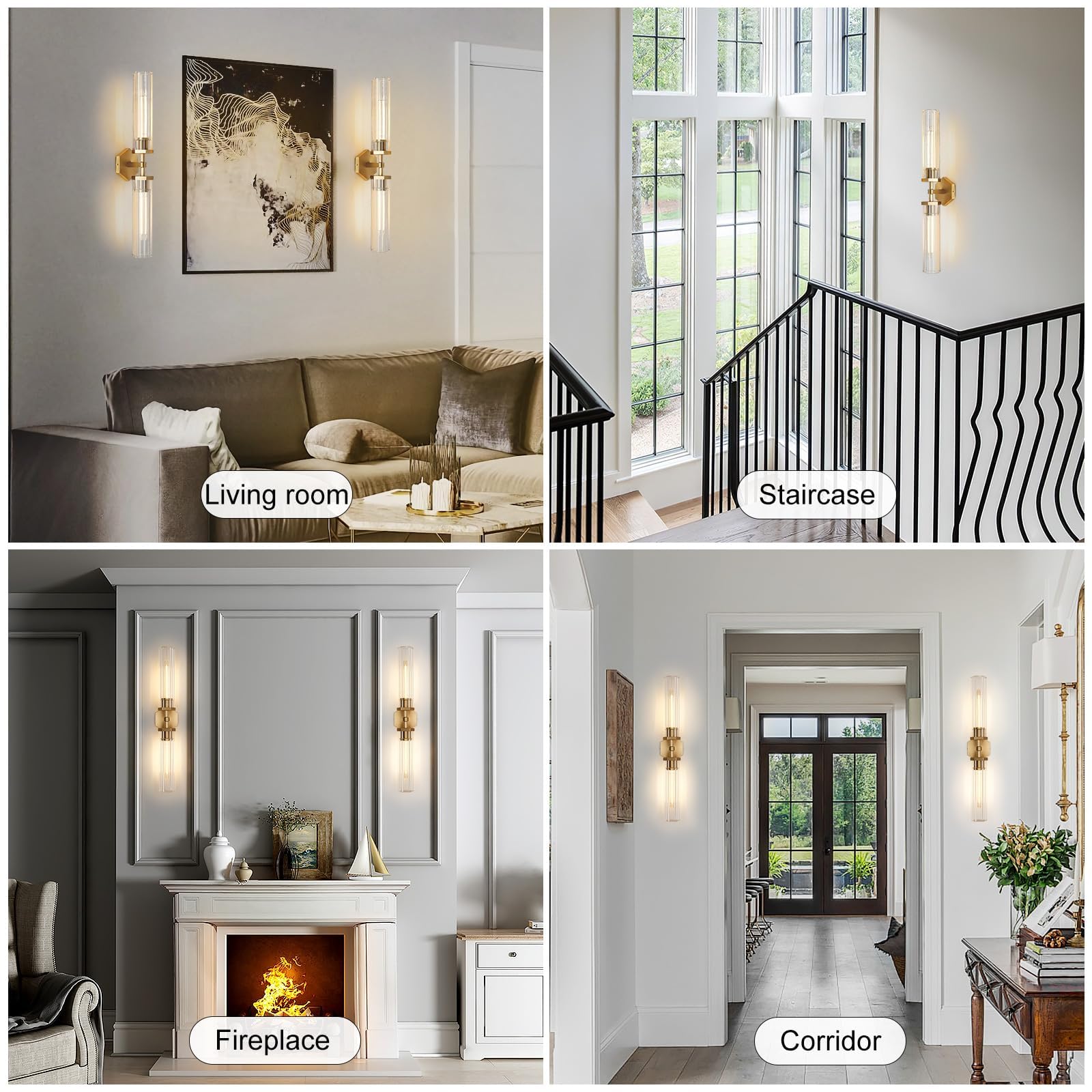 Crystal Bathroom Vanity Wall Sconces Set Of Two Gold Modern Sconces Wall Lighting  28.5In Brass Vanity Lights Indoor Linear Wall Sconce Light For Bedroom Hallway Staircase Living Room Dining Room