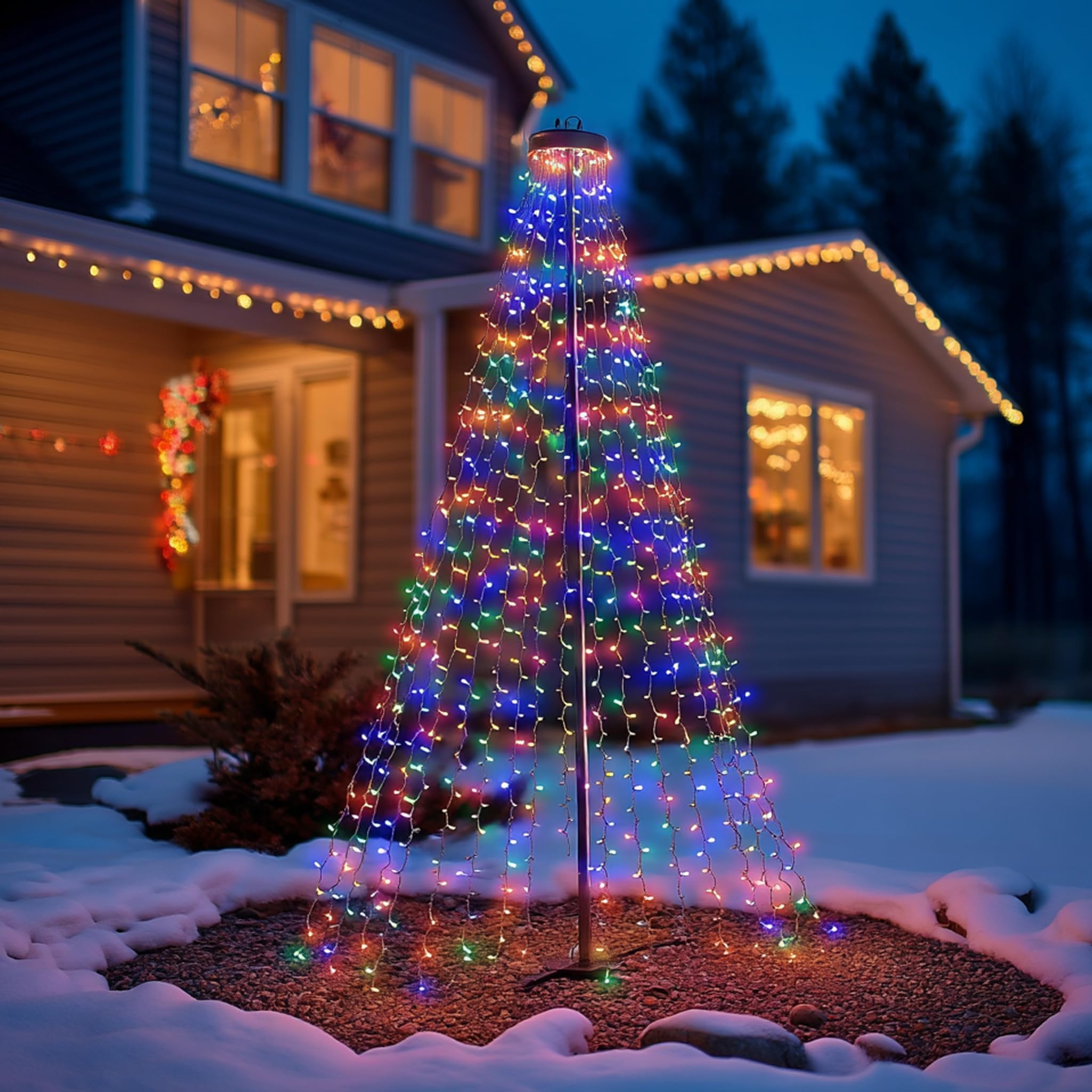 Dazzle Bright 8.2FT RGB Smart Christmas Tree Lights, 448 LED Color Changing Waterfall Lights with Remote & APP, Model HB-300COI