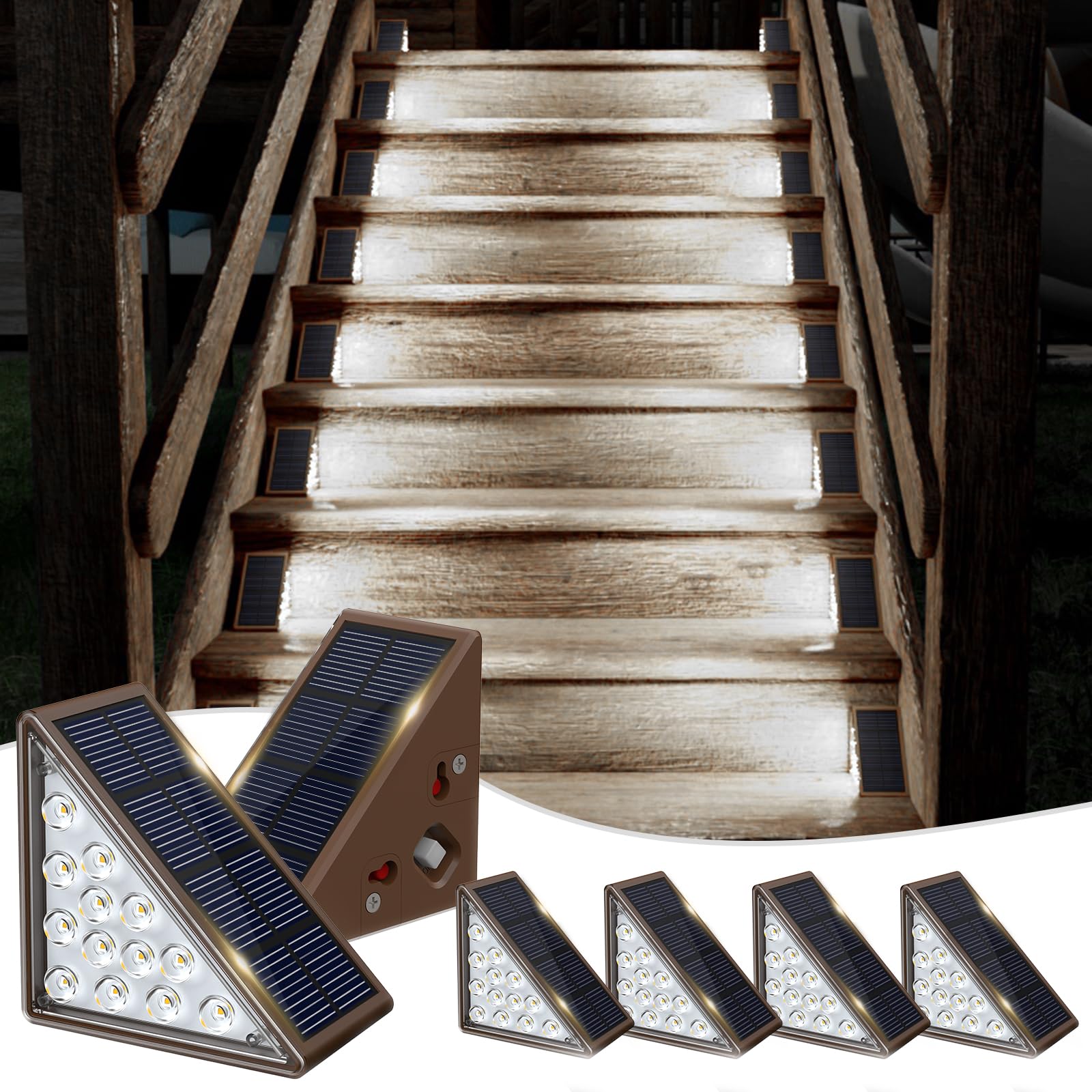JOFIOS Solar Step Lights for Outside,6pack Solar Stair Lights Outdoor Waterproof IP67,Outdoor Deck Step Lights,Solar Outdoor Lig
