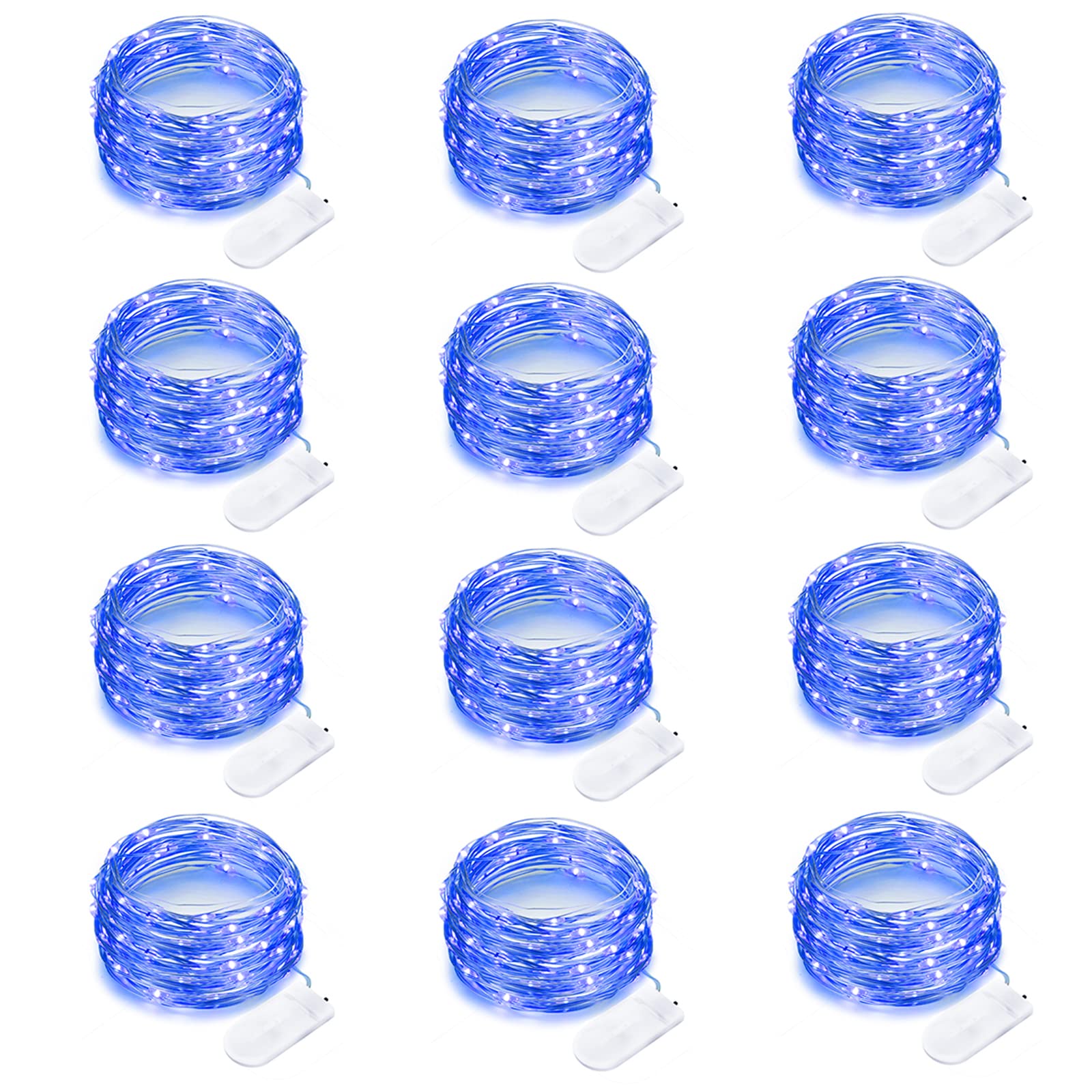Yiaht 12 Pack Battery Operated Fairy String Lights 7 Feet 20 LED Copper Wire Waterproof Blue