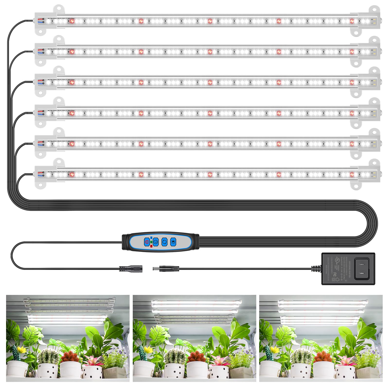 Wiaxulay Grow Lights for Indoor Plants  360 LEDs Full Spectrum Plant Grow Light  6 Bars/16 in Grow Light Band with Auto Timer 6/12/16 Hrs  3 Switch Modes  5 Dimmable Levels for Hydroponics Succulent