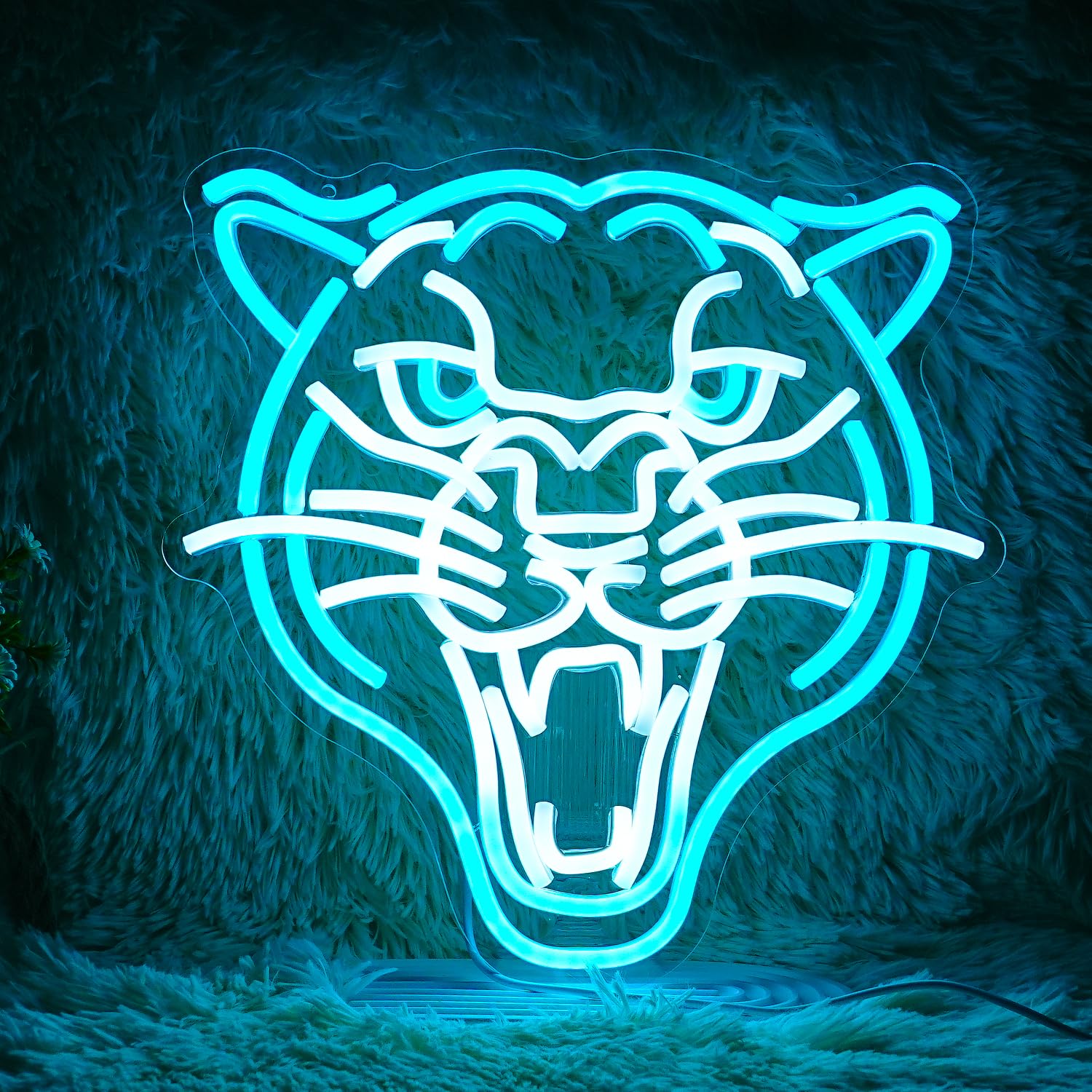 GNVETZLL Leopard Neon Sign, Dimmable LED Wall Decor, 12.8in  x 12.8in , White Ice Blue, USB Powered, Acrylic