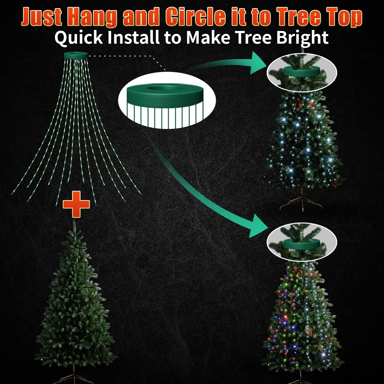 12 Modes Easy Christmas Tree Lights With Ring Indoor Outdoor - 8.2Ft X 12 Lines String 348 Led Timer Dimmable Remote Waterproof Lights For 7.5 8 9 10 Ft Xmas Tree Decor (Cool White Or Multicolor)
