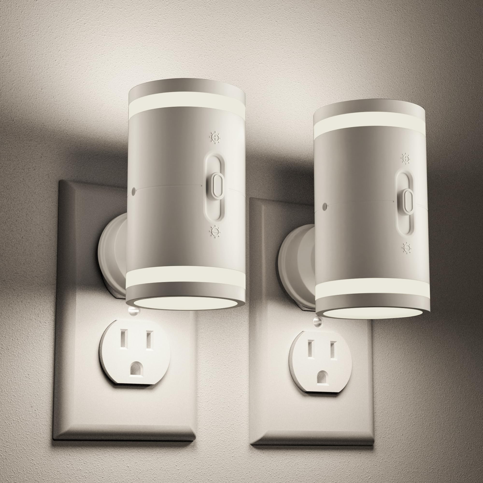 KINDEEP Night Light Plug-in with Dusk to Dawn Sensor, 5000K Daylight White, 5-120LM Adjustable Brightness, 2 Pack