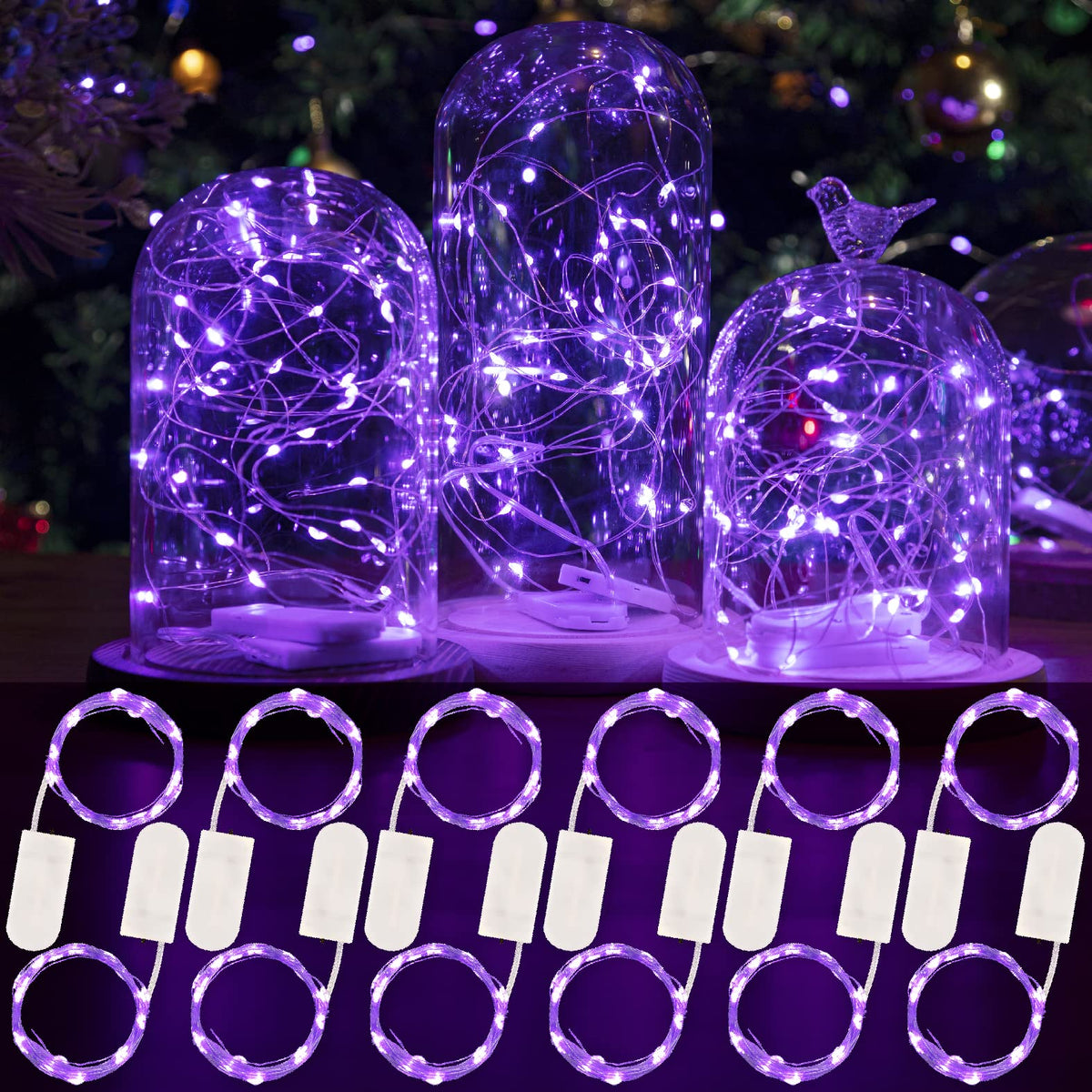 First Purple Led HXWEIYE LED Fairy Lights 12 Pack, 7ft 20LED Waterproof Purple Mini Str ...