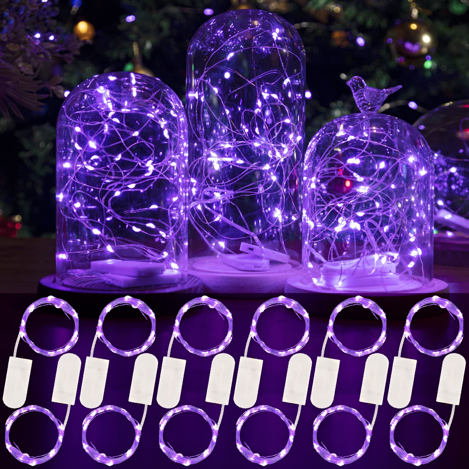 HXWEIYE LED Fairy Lights 12 Pack, 7ft 20LED Waterproof Purple Mini String Lights for Mason Jars, Model HY100150-20-purple