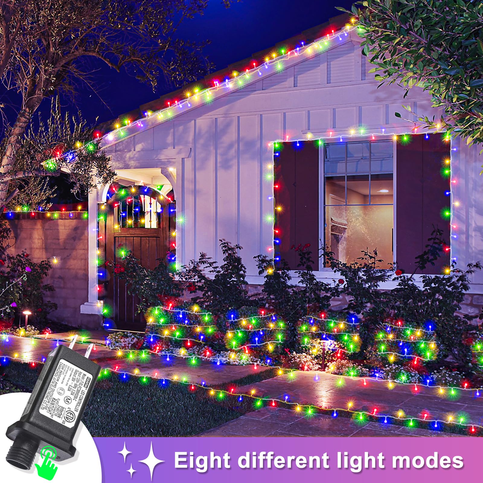 Christmas Lights Indoor Outdoor, 132Ft 400 Led Christmas String Lights Indoor 8 Modes Clear Wire, Plug In Waterproof Twinkle Fai