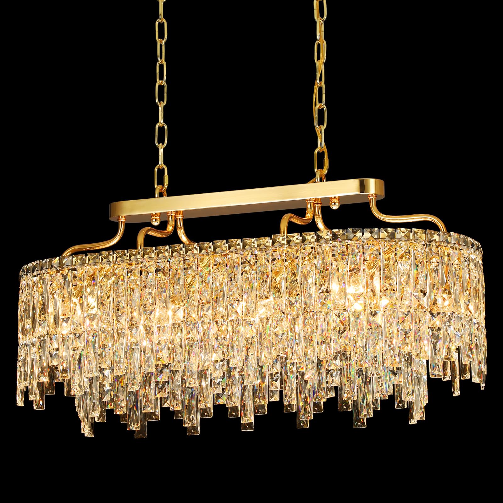 Nisidun Gold Crystal Chandelier | Modern stylish Oval-Shaped Chandeliers For Dining Room Light Fixture  32 10-Light Crystal Ceiling Lighting Fixture For Dining Room Kitchen Island Bar