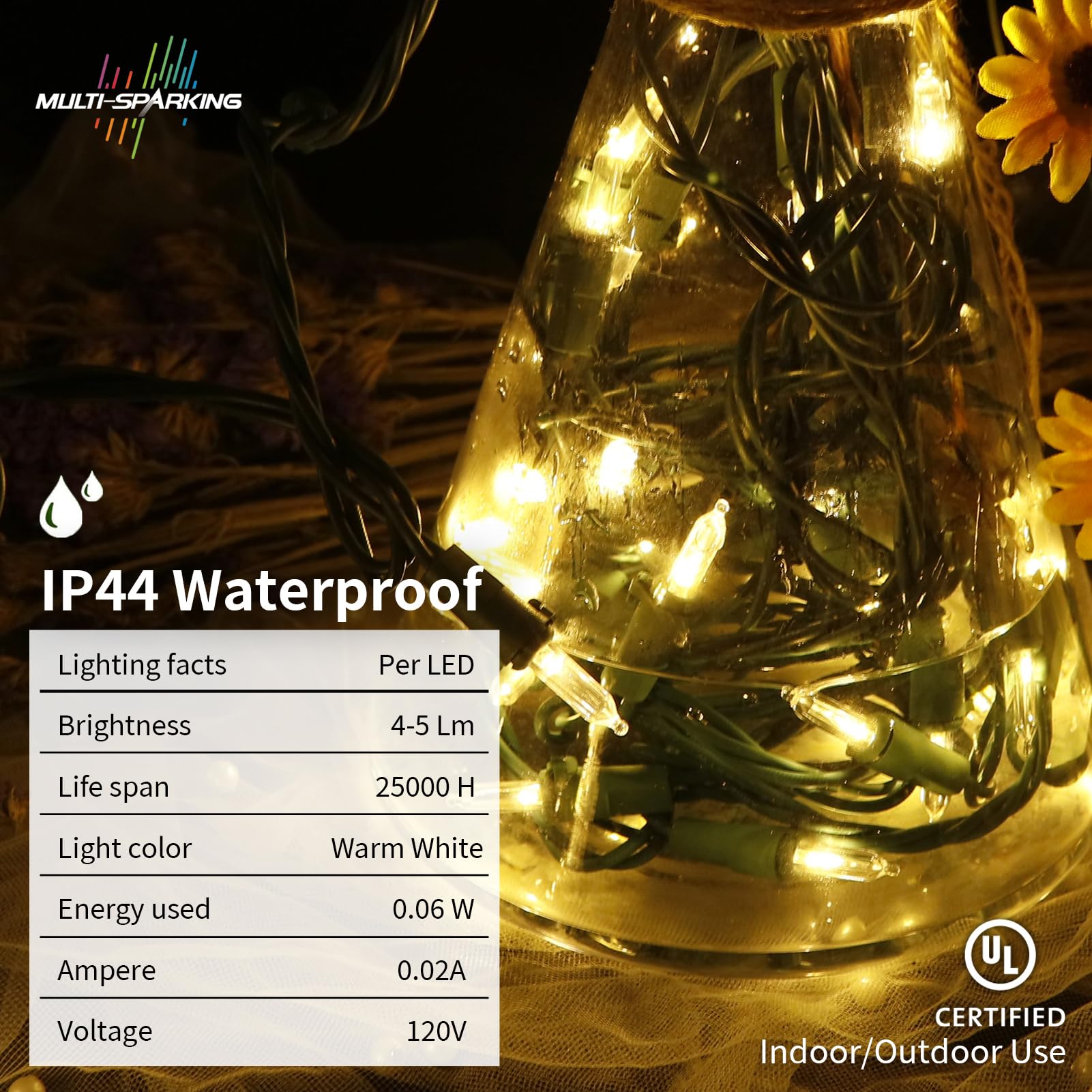 Multi-Sparking Warm White Christmas Lights (11 Feet, 35 Count) - Led Christmas Tree Lights Green Wire, Mini String Lights For Indoor And Outdoor Christmas Decorations