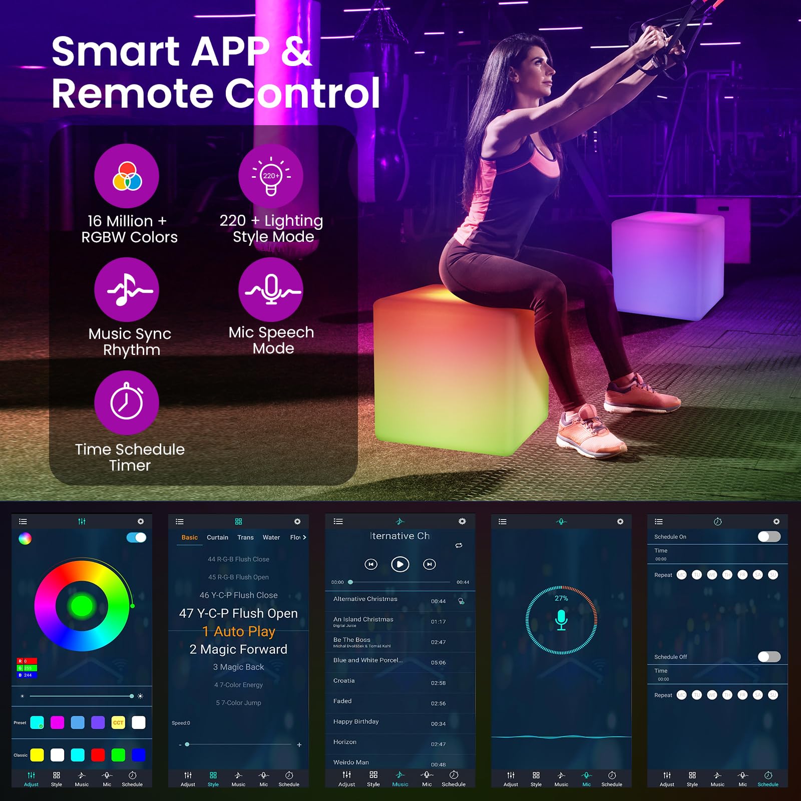 Loftek 12-Inch Smart Cube Lights: Rgbw+Ic 16 Million Colors Changing Led Furniture Night Light With App, Music Sync & Timer Floo