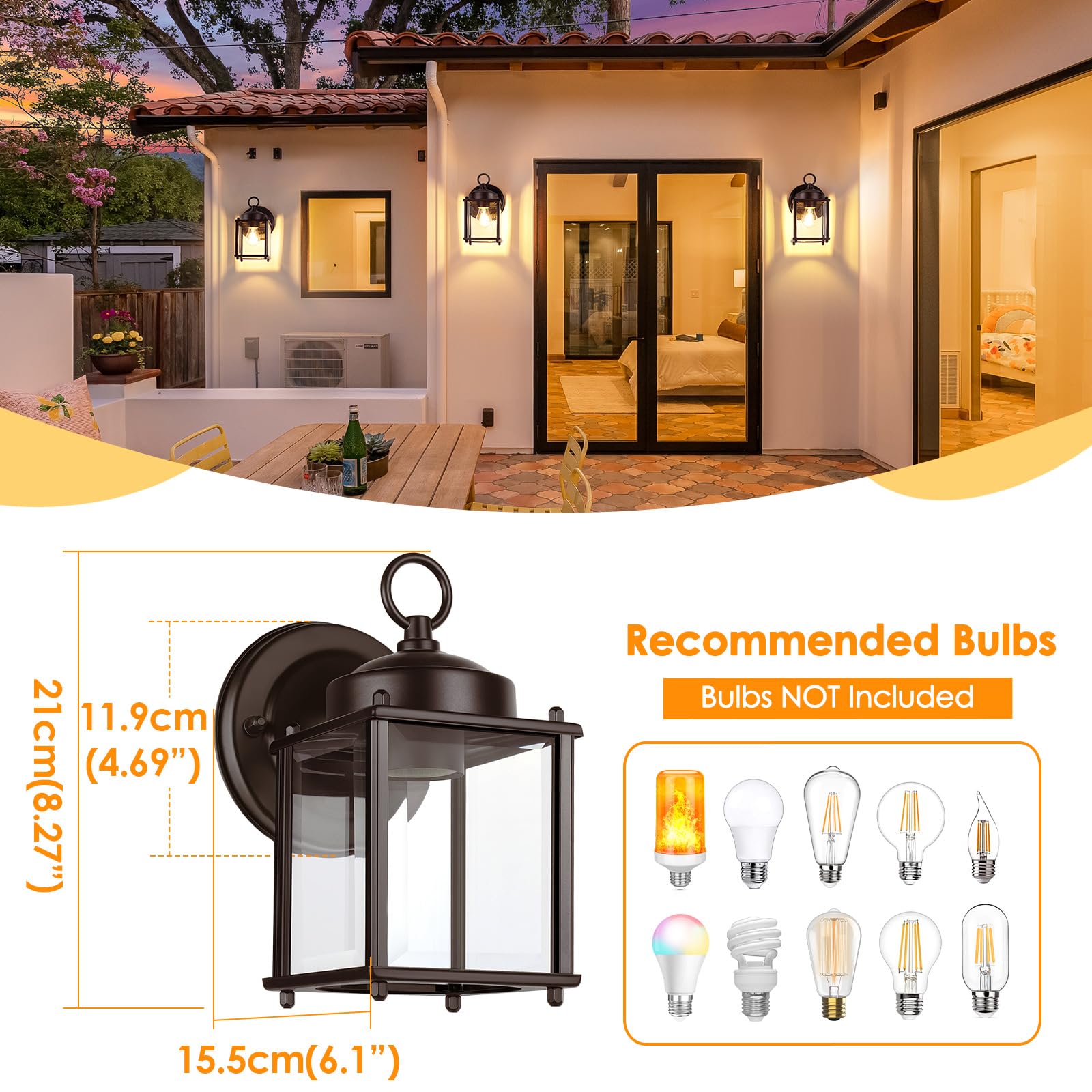 Matameye Outdoor Wall Lantern, Exterior Dark Chocolate Waterproof Wall Sconce Lighting Fixture, Front Door Wall Lamp With Clear