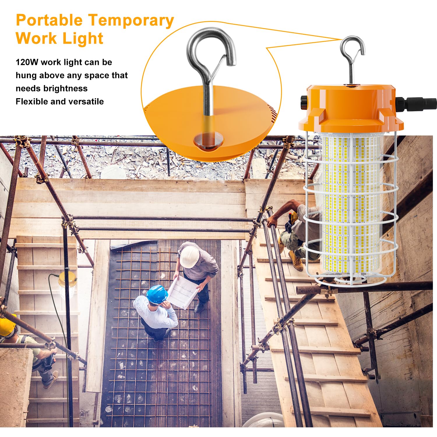 120W Led Temporary Work Light 18000Lm Construction Lights 5000K Led Work Light Ip67 Dust Waterproof Portable Lights With Stainle