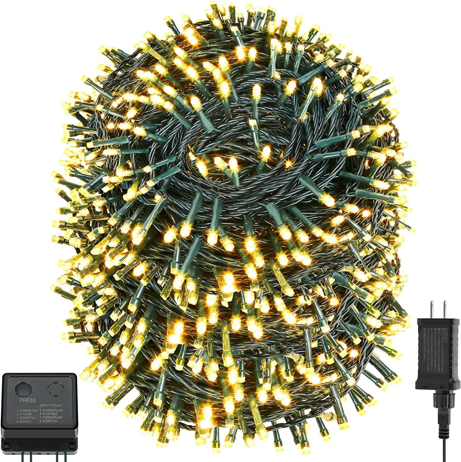 QUWIN Waterproof LED Outdoor Christmas String Lights, 279Ft 800 LED UL Certified 8 Modes with End-to-End Plug, Indoor & Outside Fairy Light for Christmas Tree, Patio, Wedding, Party (Warm White)