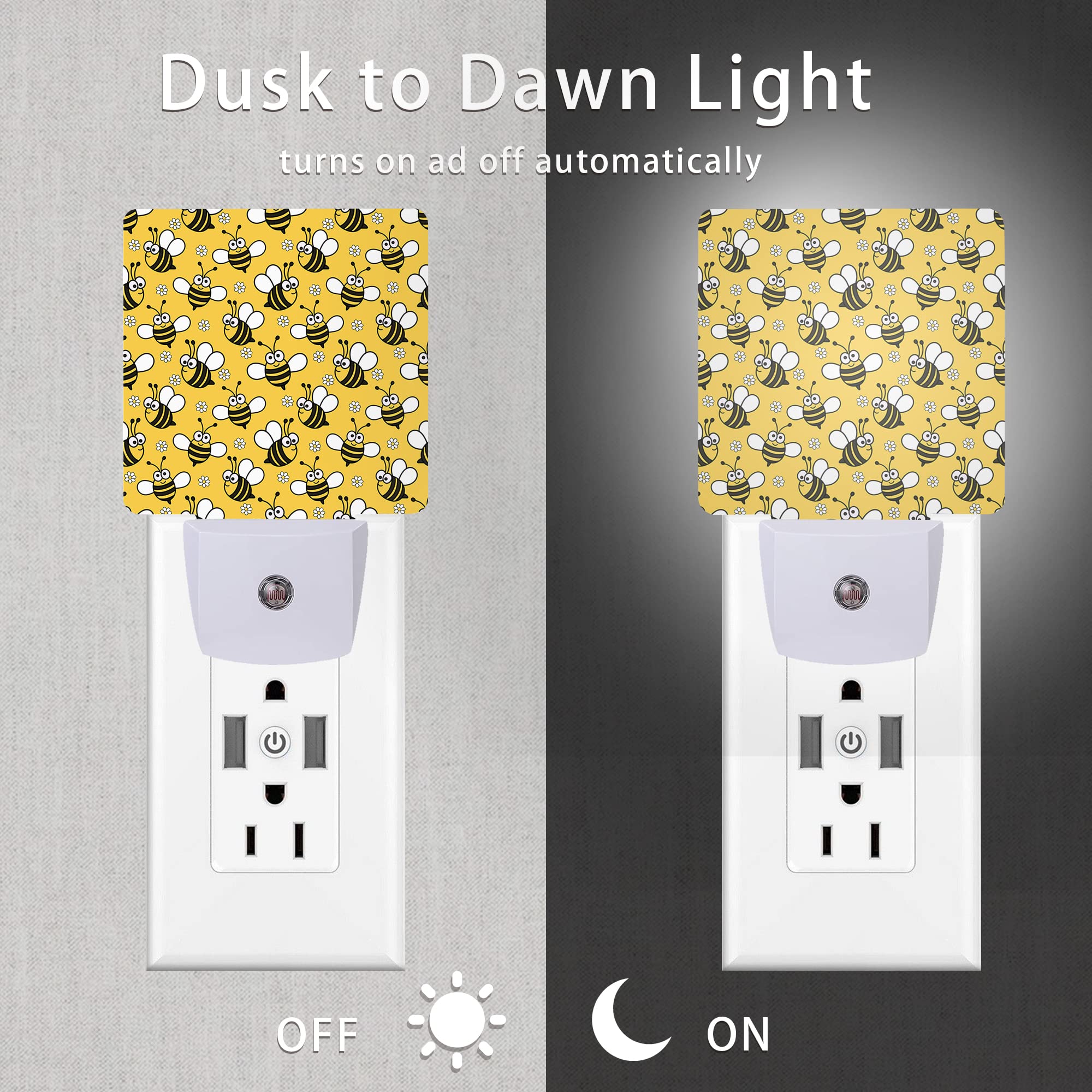 Oeaskly Bee Night Light,Cute Cartoon Bees Plug-In Night Lights With Dusk-To-Dawn Sensor For Bedroom, Bathroom And Living Room Sl