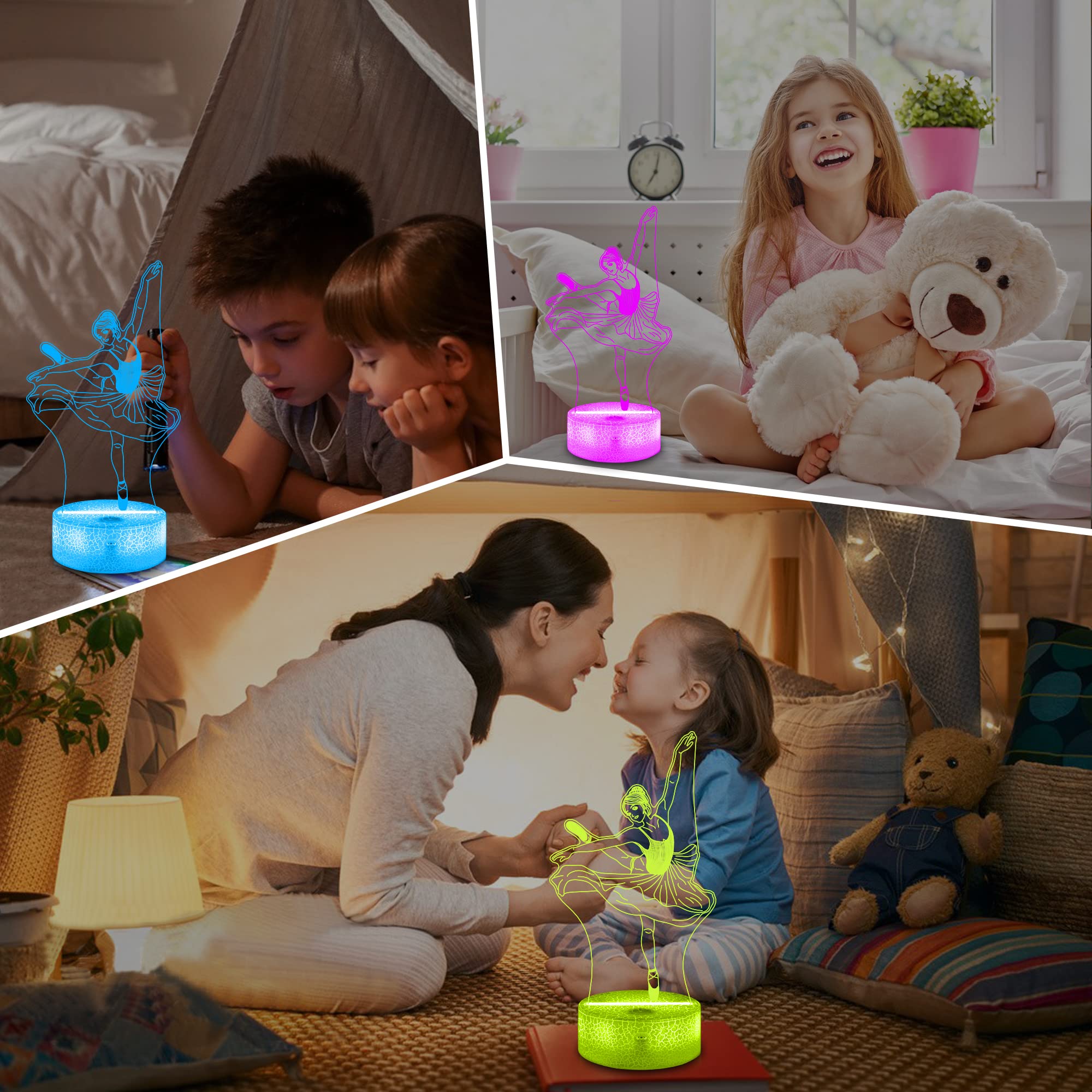 Lampeez Ballet Gifts Kids 3D Ballerina Night Light Ballet Dancer Lamp With 16 Colors Remote Control Changing Birthday Xmas Gift