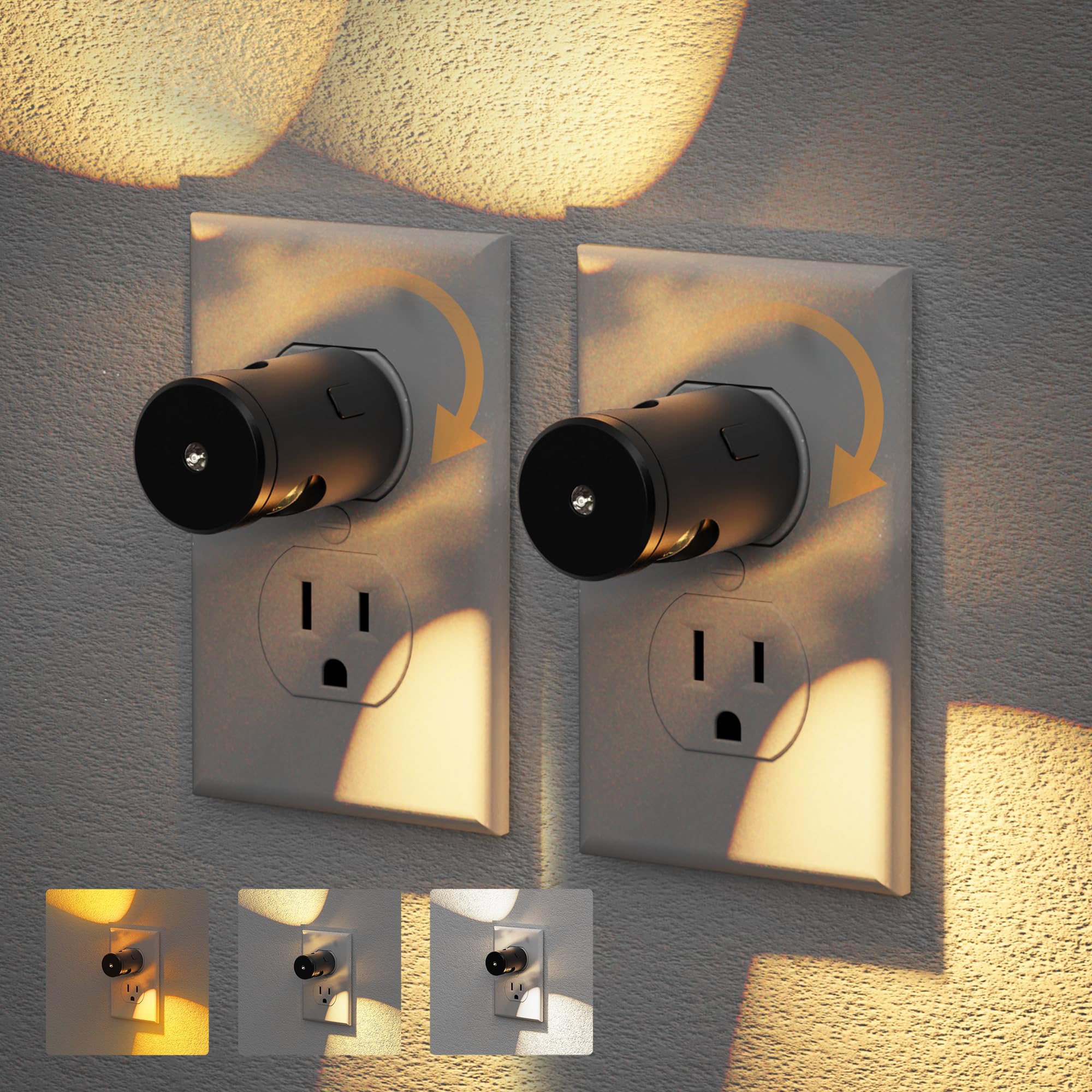 JandCase Night Lights Plug into Wall,2 Pack Mini Lens Night Light with 3CCT Color Temperature,180 Rotatable Night-Lights,Dimmabl