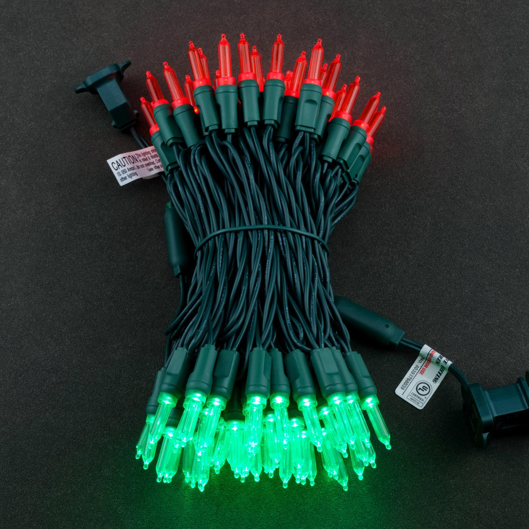 YULETIME T5 LED Christmas Lights, 33 ft Waterproof Green Wire, 100 Red & Green Bulbs, UL Certified