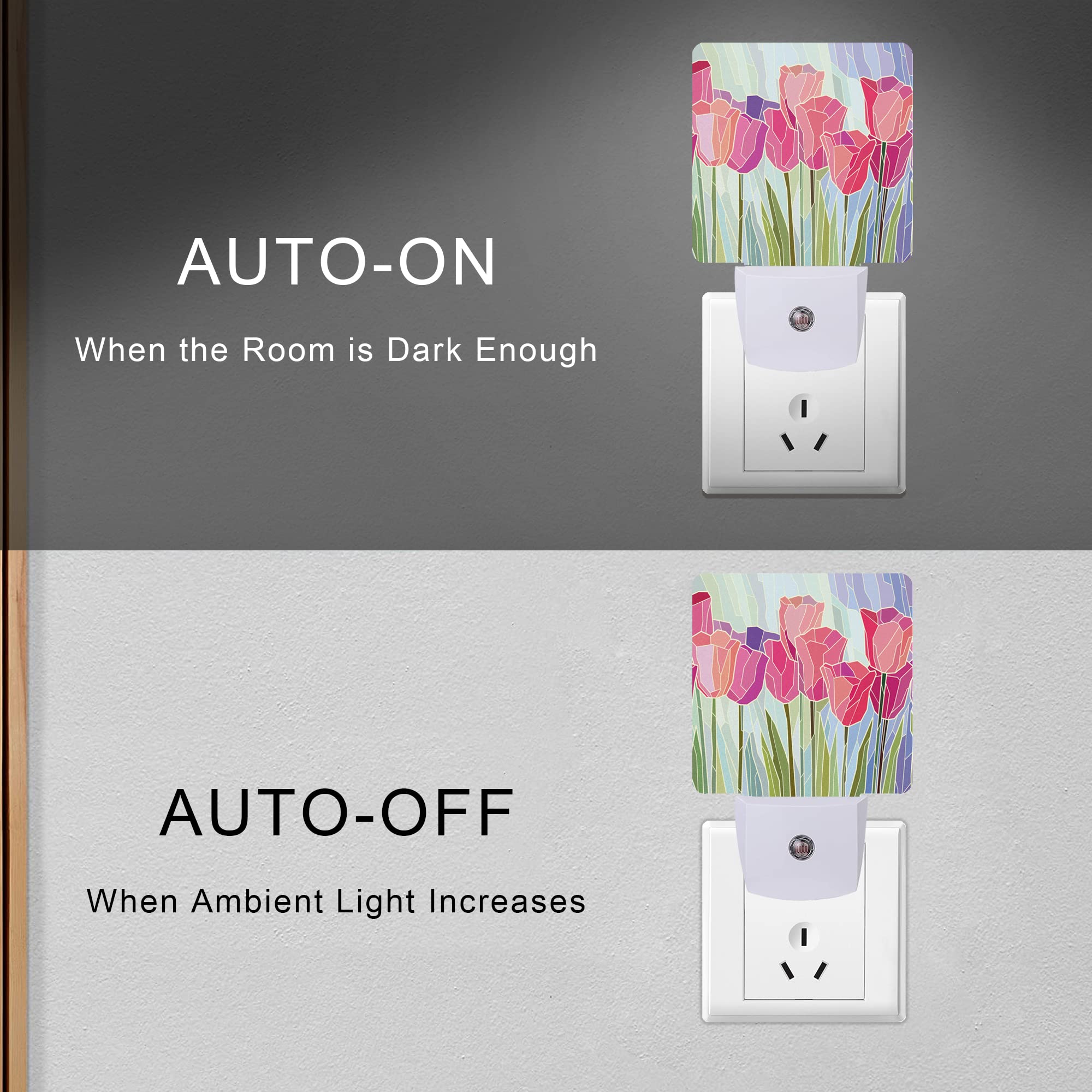 Smoaffly LED Night Light Plug-in Pink Tulip Flowers Auto Sensor Dusk-to-Dawn Lamp for Nursery and Kids