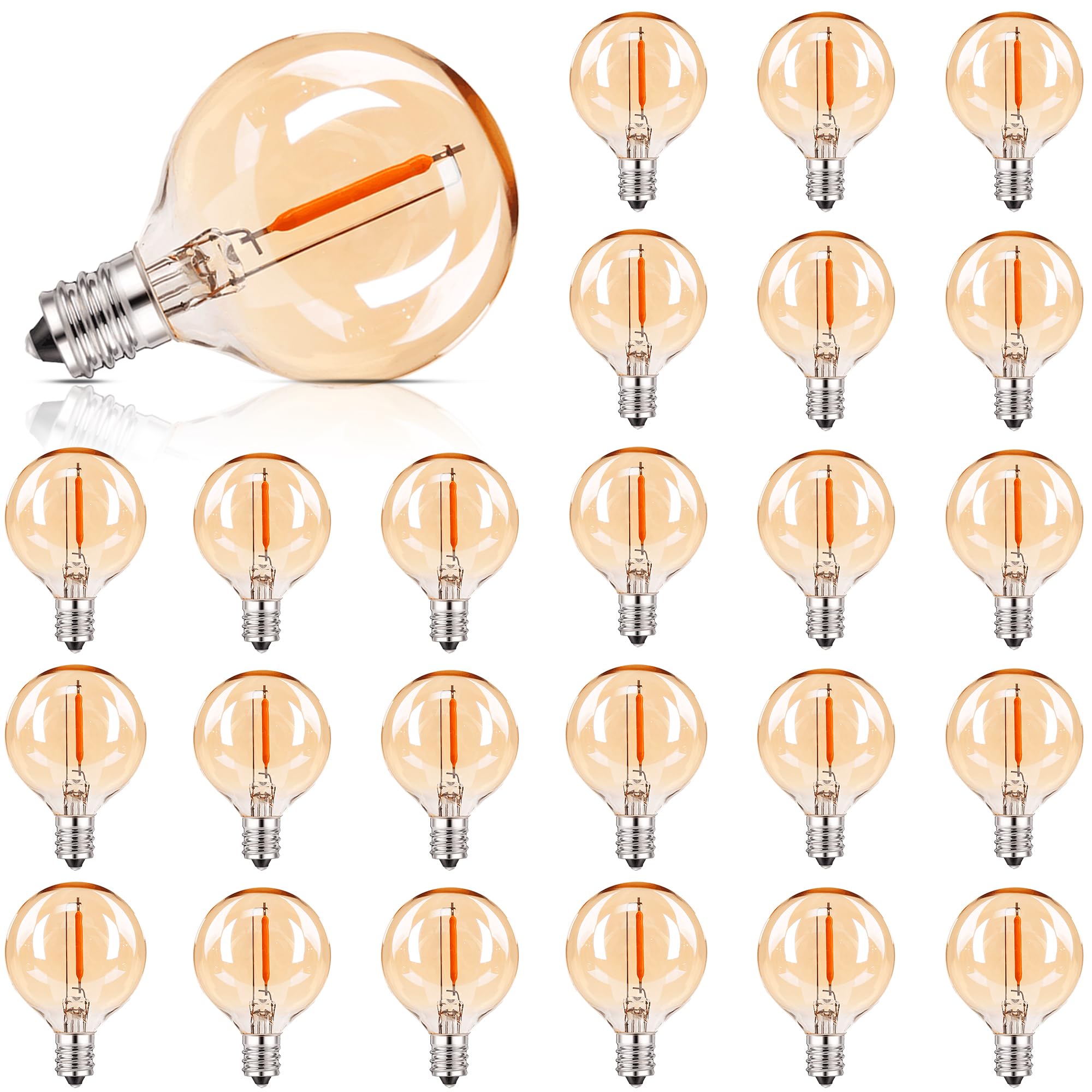 25Pack G40 Amber Glass Led Replacement Bulbs, 1W Equivalent 10W E12 Screw Base Shatterproof Globe Light Bulb For Indoor & Outdoo