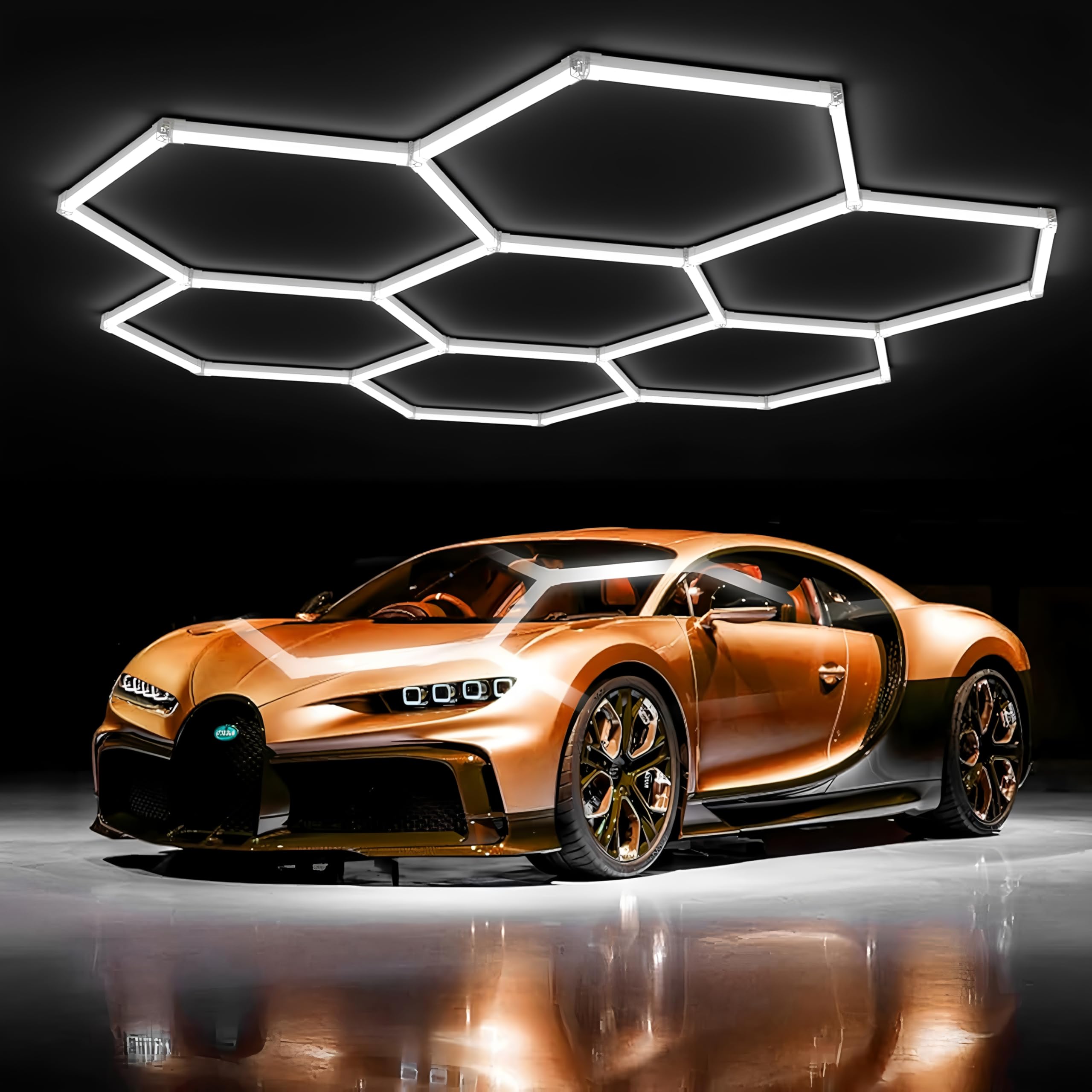 ZTANHOUSE 31Lights LED Hexagon Honeycomb Lights 7-Hex Honeycomb Lights 48800Lumens Hexagon DIY Super Bright Car Detailing Ceiling 488W LED Shop Light for Warehouse Workshop Gym Basement