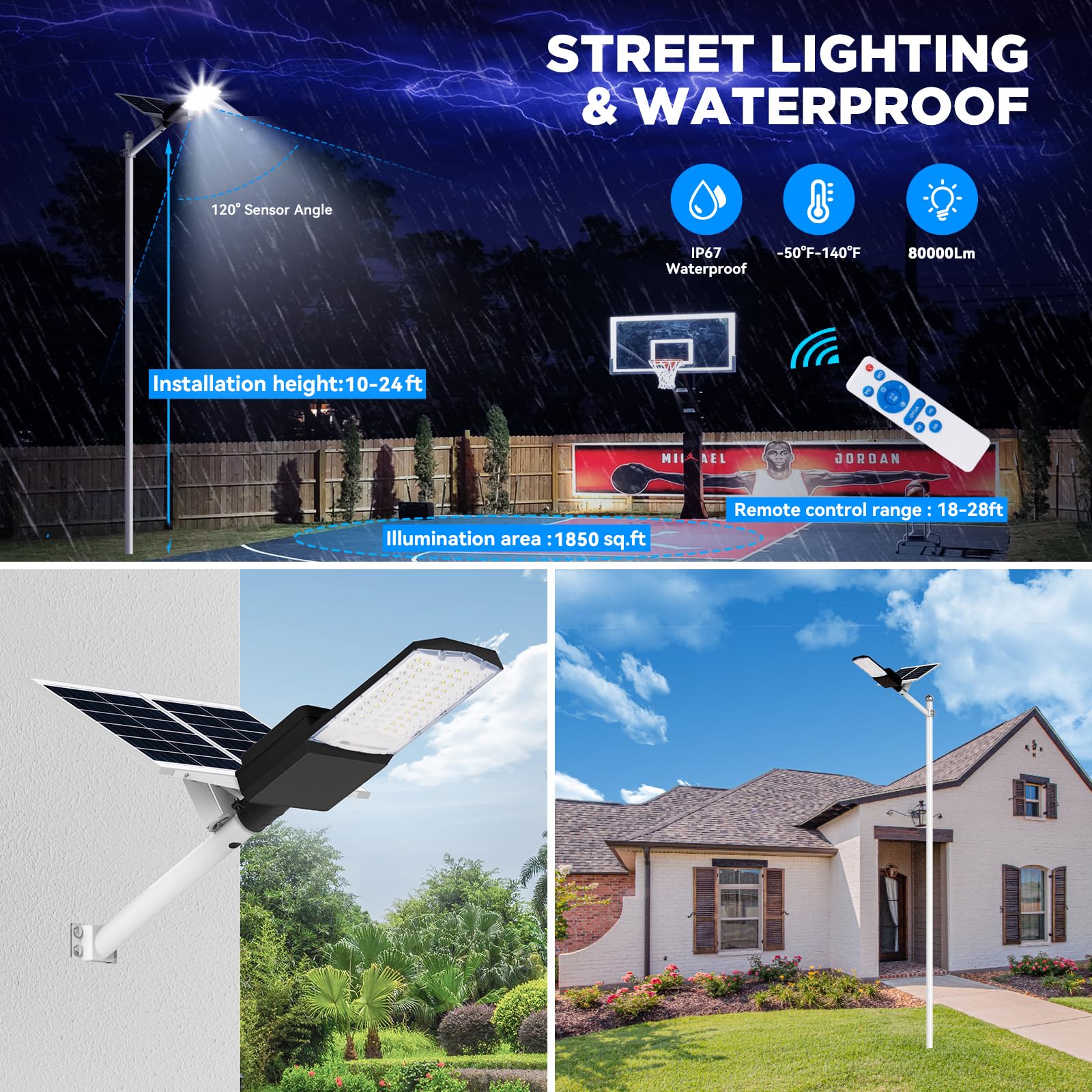 Langy 800W Solar Street Light, 80000Lm Waterproof Led For Yard, Garden, Stadium, Dusk To Dawn