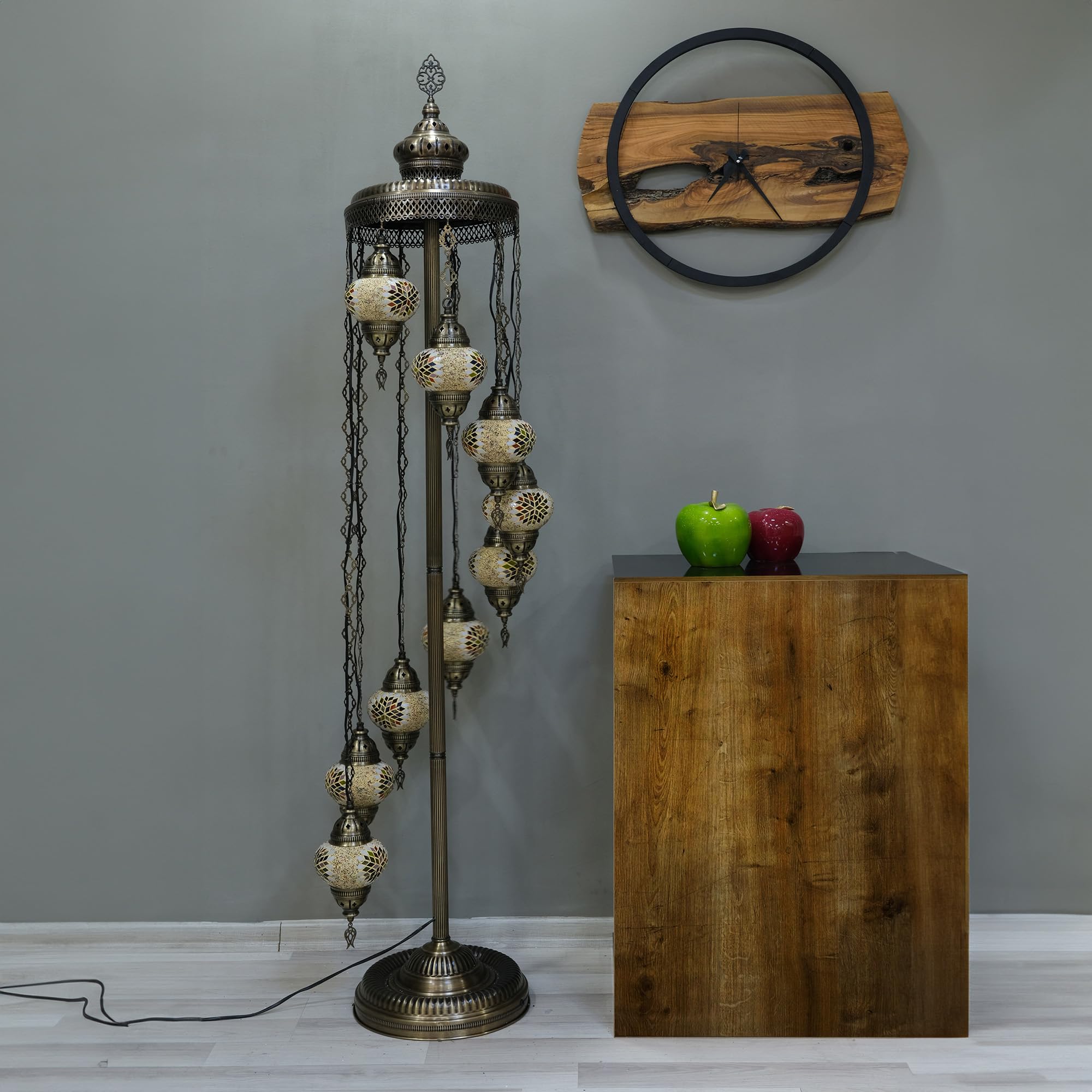 Asylove Turkish Lamp 9 Globe Mosaic Floor Lamp, Mosaic Standing Lamp 9 Globe Mosaic Moroccan Lamps Floor Lamp For Decorative Home Designs Offer 5 Inch Globe - Total Height 70 Inch (Yellow)