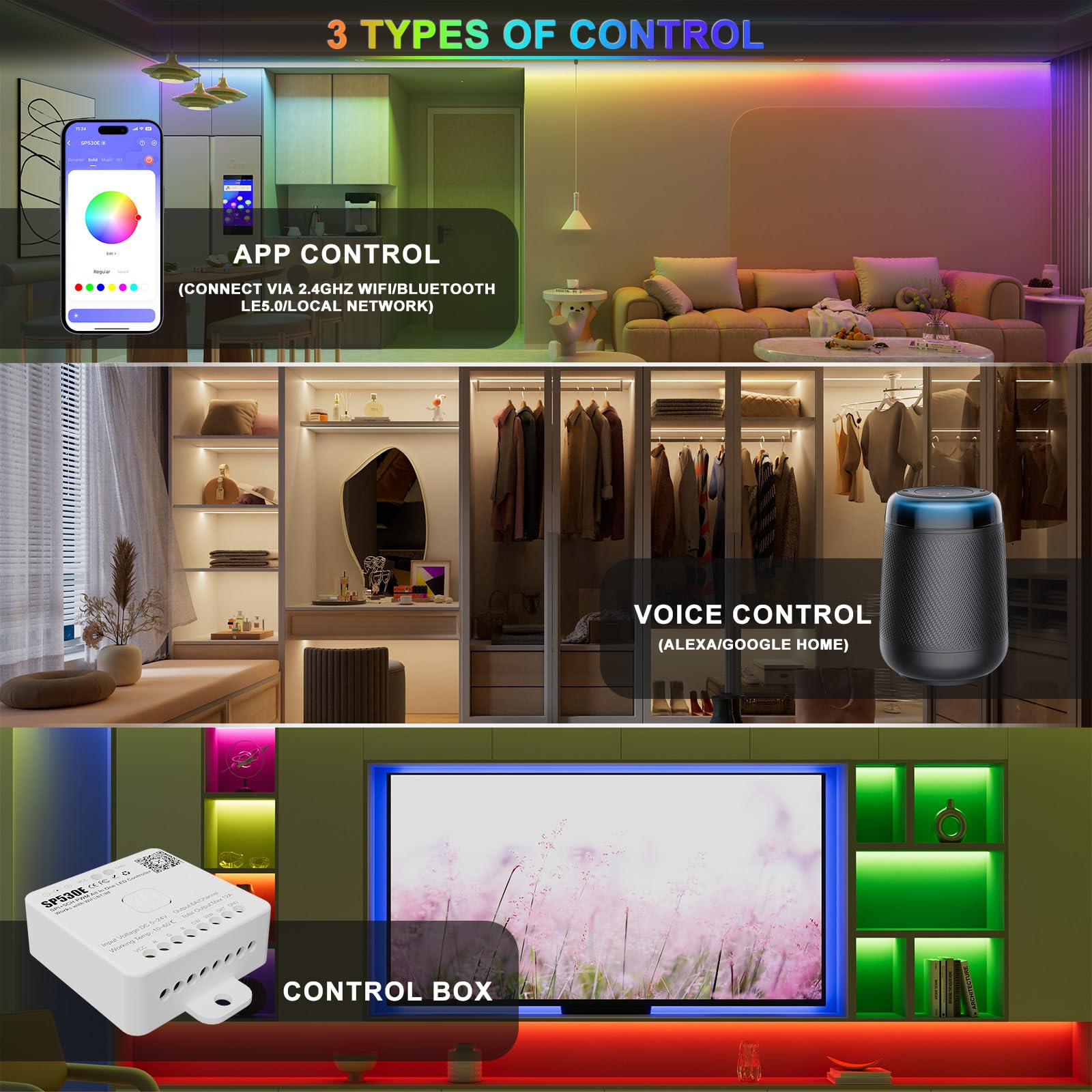 Pautix Sp530E Wifi Led Controller, Alexa/Bluetooth, Supports 12 Led Types, Dc5V/12V/