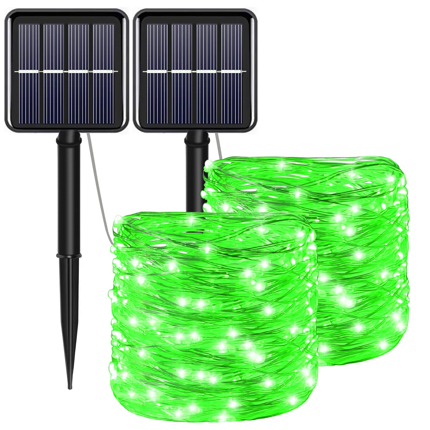 YAOZHOU St Patricks Day Decorations Green Solar String Lights Outdoor Waterproof, 2 Pack Each 100LED 8 Modes Copper Fairy Lights for Garden, Patio, Fence, Balcony