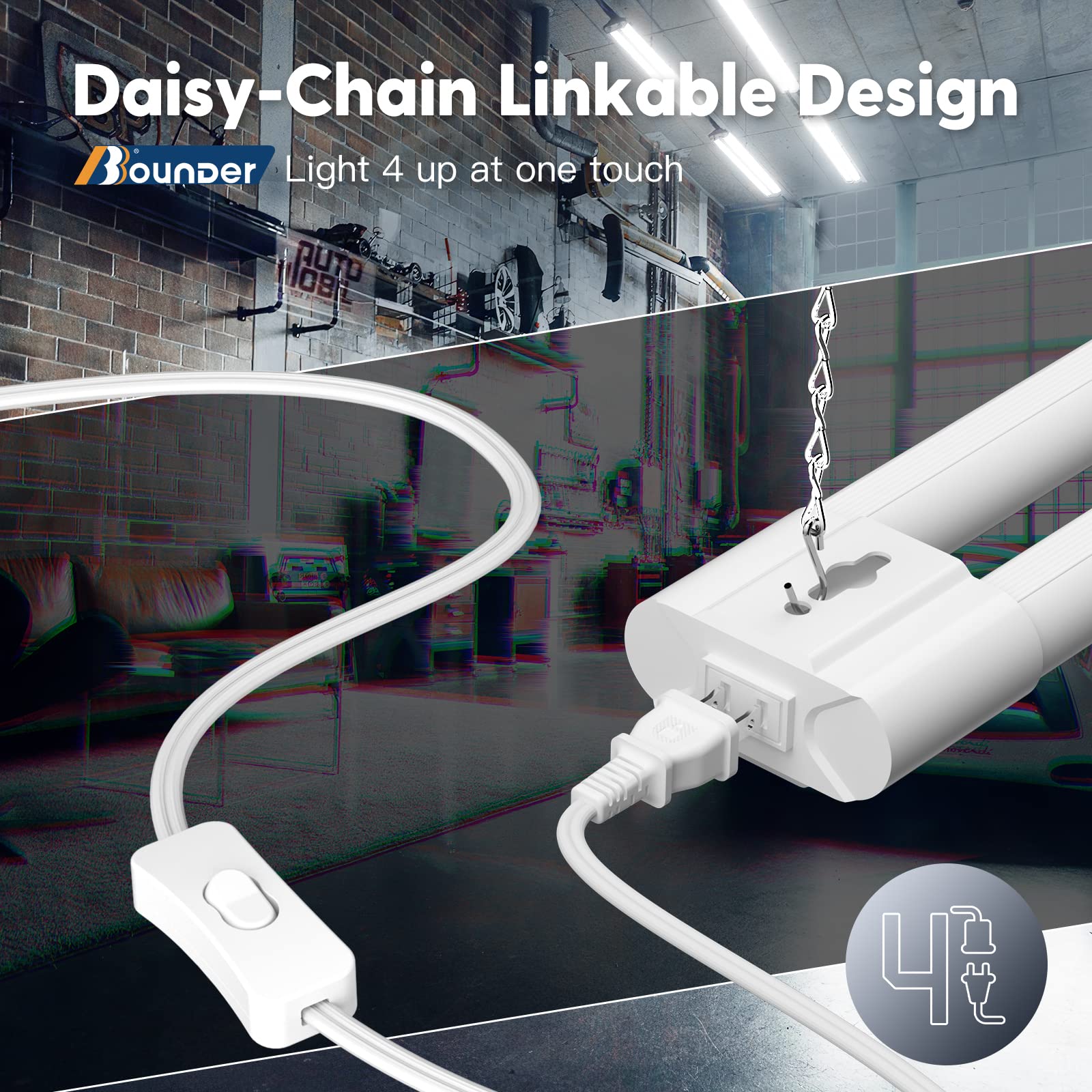 Bbounder 12 Pack Linkable Led Utility Shop Light, 4400 Lm, 6500K Cool Daylight, 4 Ft, 48 Inch Integrated Fixture For Garage, 40W