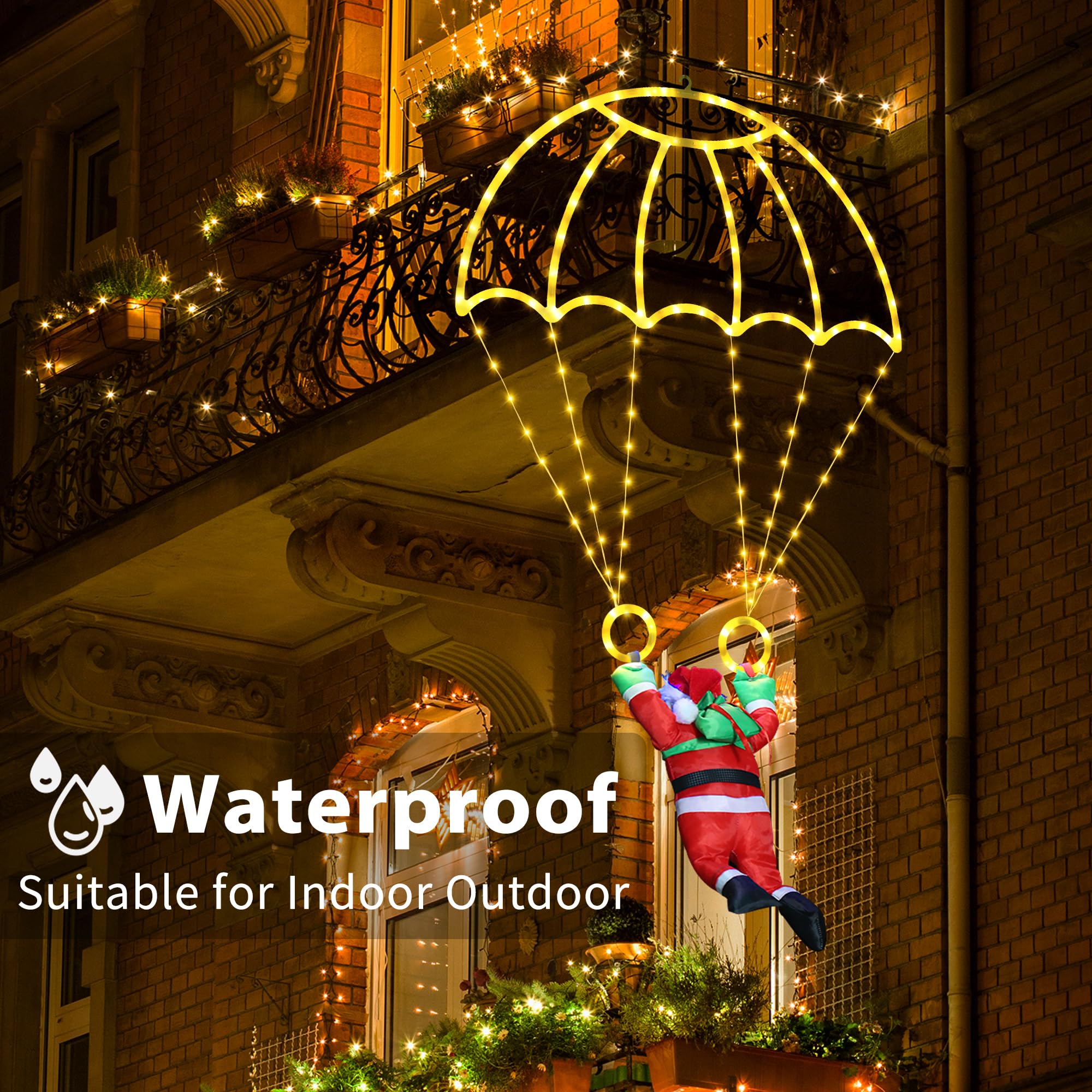 Toodour Christmas Parachute Lights, 2.8FT Waterproof Warm White LED, 8 Modes, Holiday Decorations for Indoor/Outdoor Use