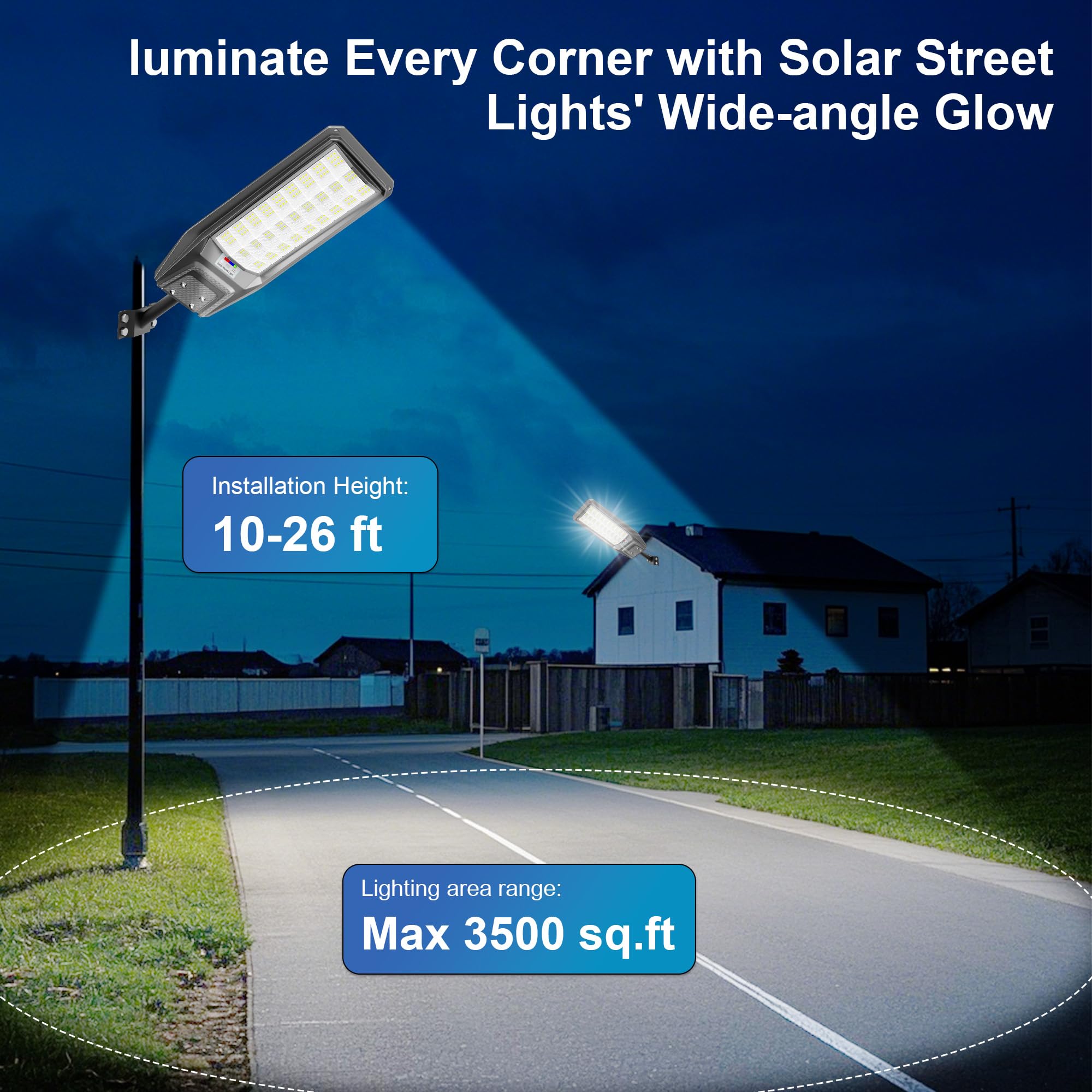 Jadisi Solar Street Light 9000W with Remote, Motion Sensor, Black, 1 Pack, Waterproof for Outdoor Garden & Parking Lot