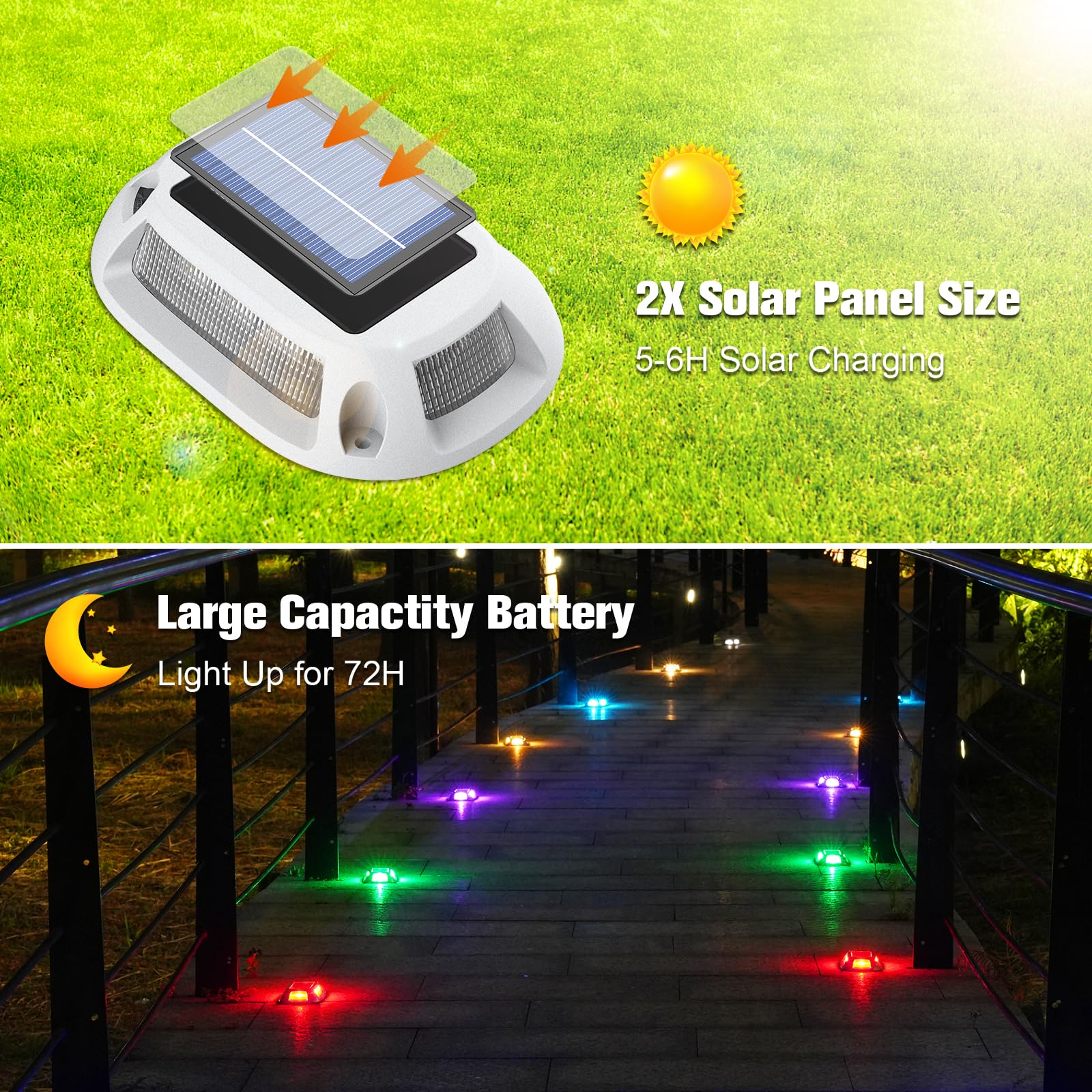VOLISUN Solar Driveway Lights 12 Pack, IP67 Waterproof, RGB Colors, Model 21433ZM