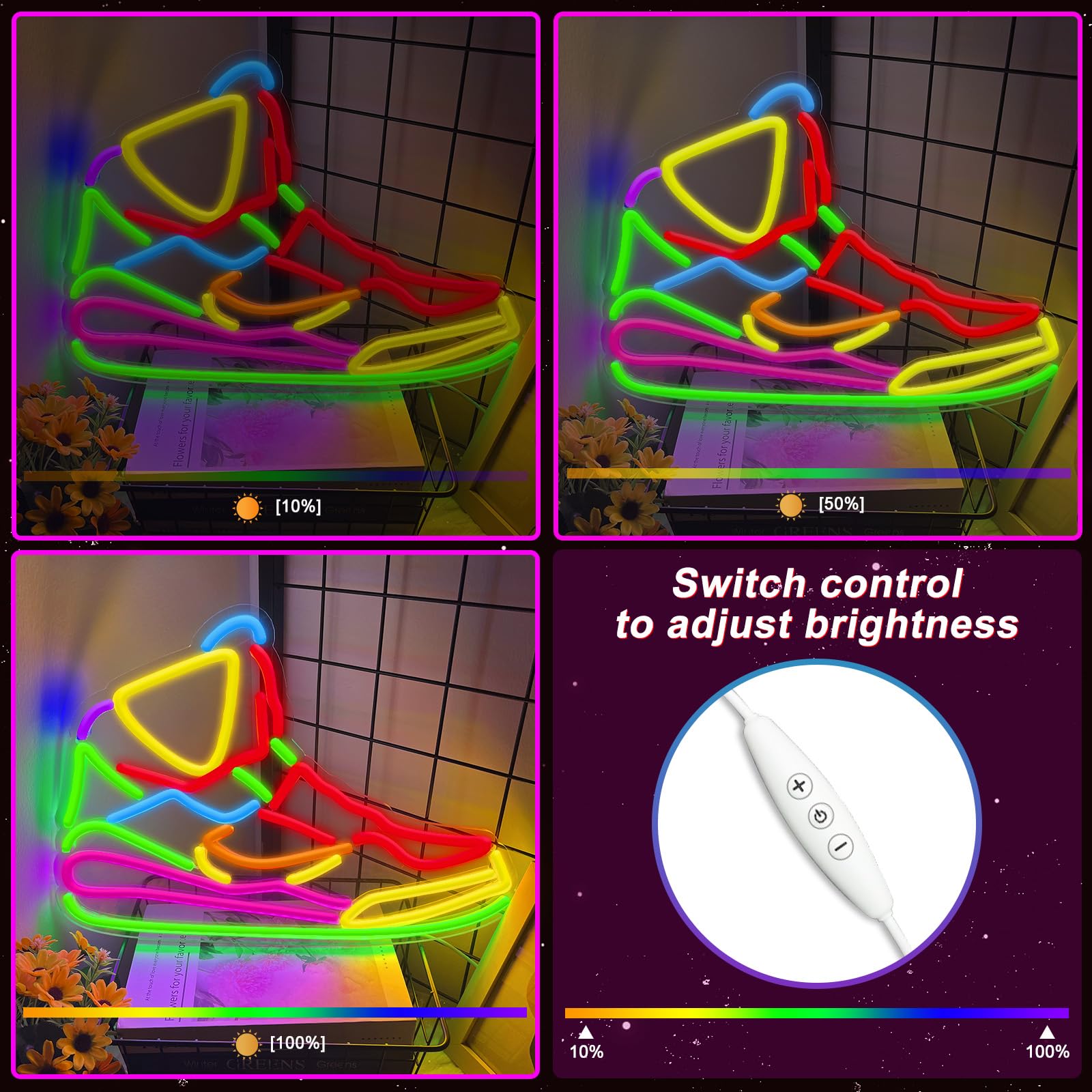 Imegina Dimmable Sneaker Neon Sign - Led Wall Decor For Kids & Teens, 16.54"×11.81