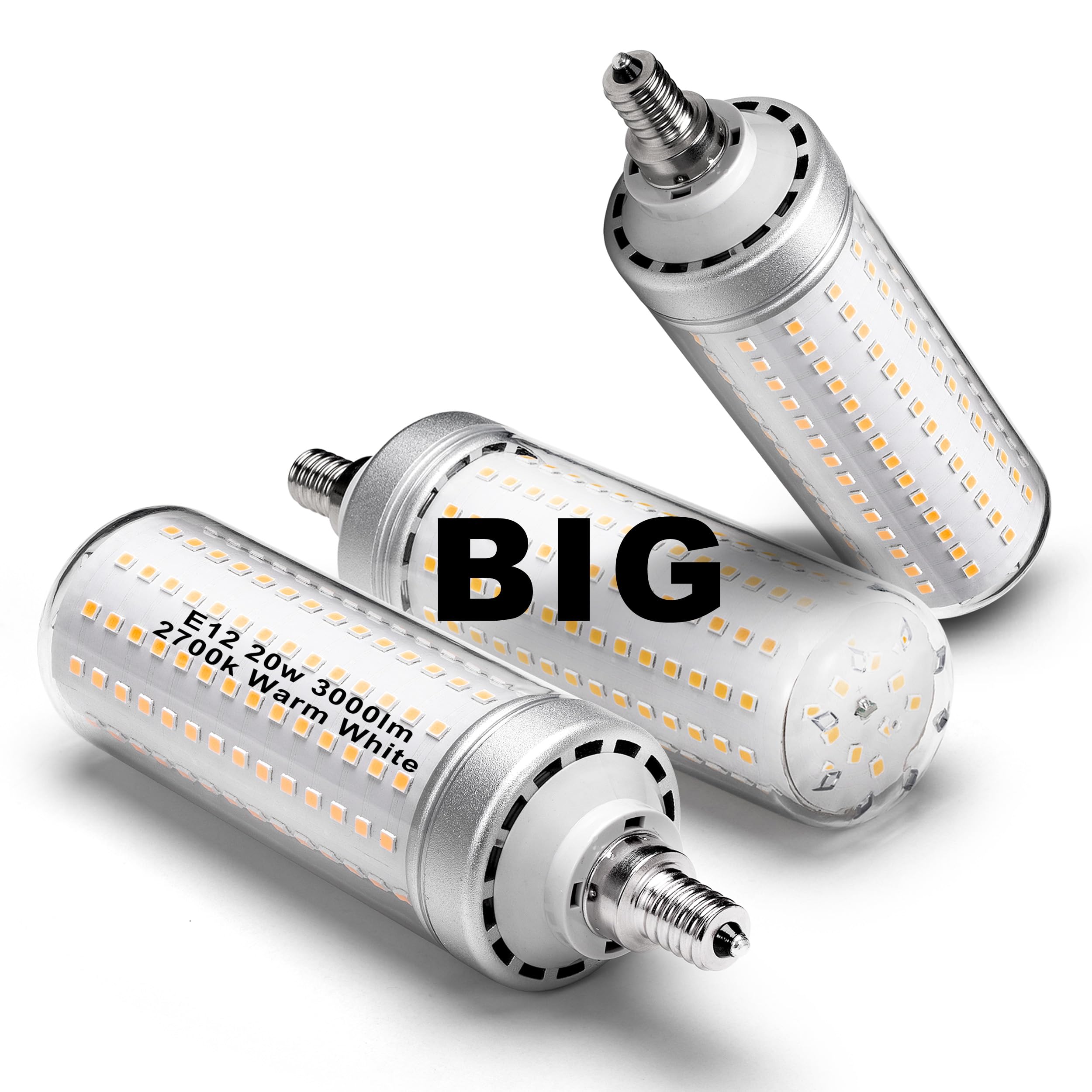 Big Size 1.77X 6.1 Inch, E12 200W Led Candelabra Bulbs C7 Replacement,2700K Warm White,3000 Lumen T6 E12 20W Led Chandelier Ligh