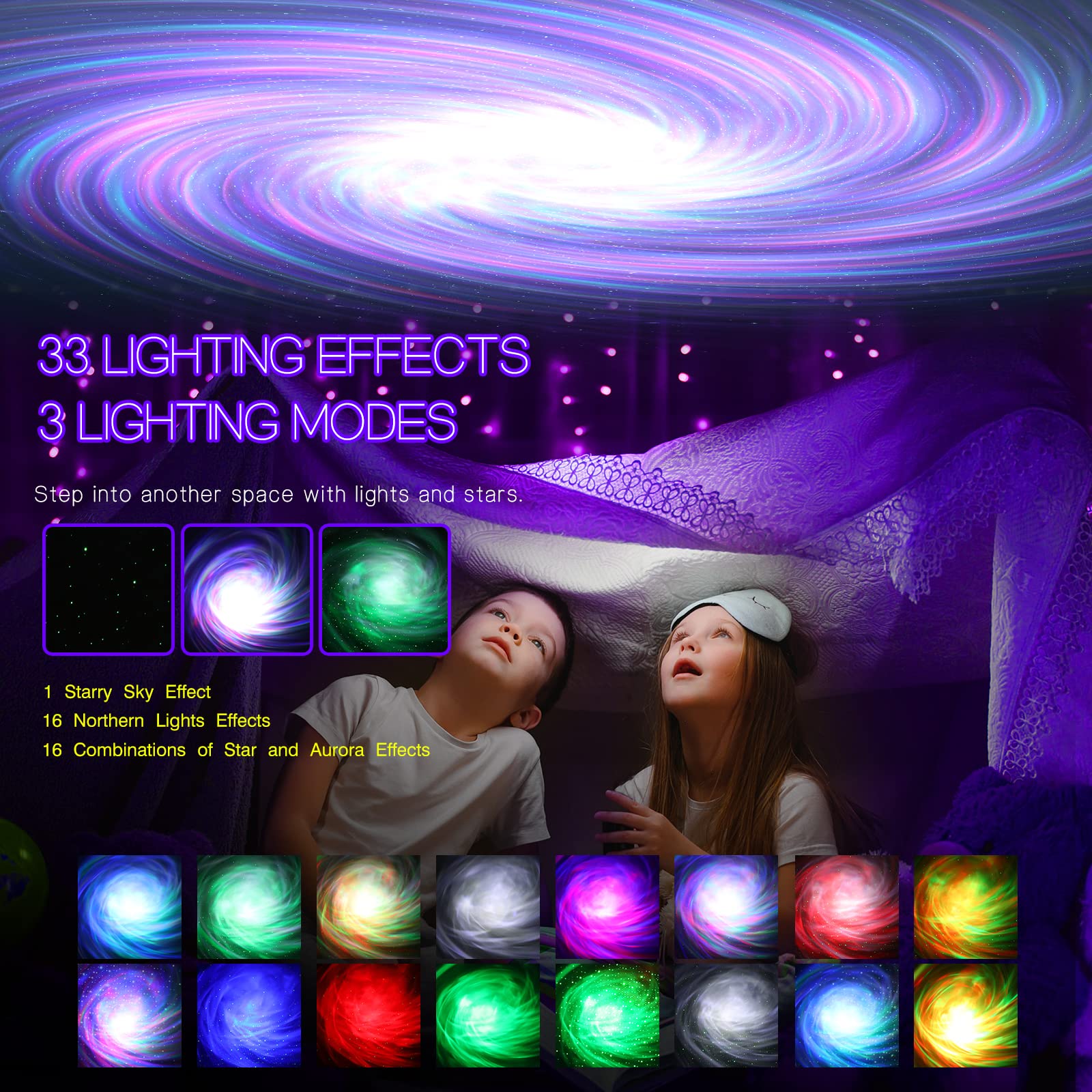 HODANS Northern Galaxy Light Projector, 33 Effects, Bluetooth Speaker, Jet Black, Model HJ-XKD09