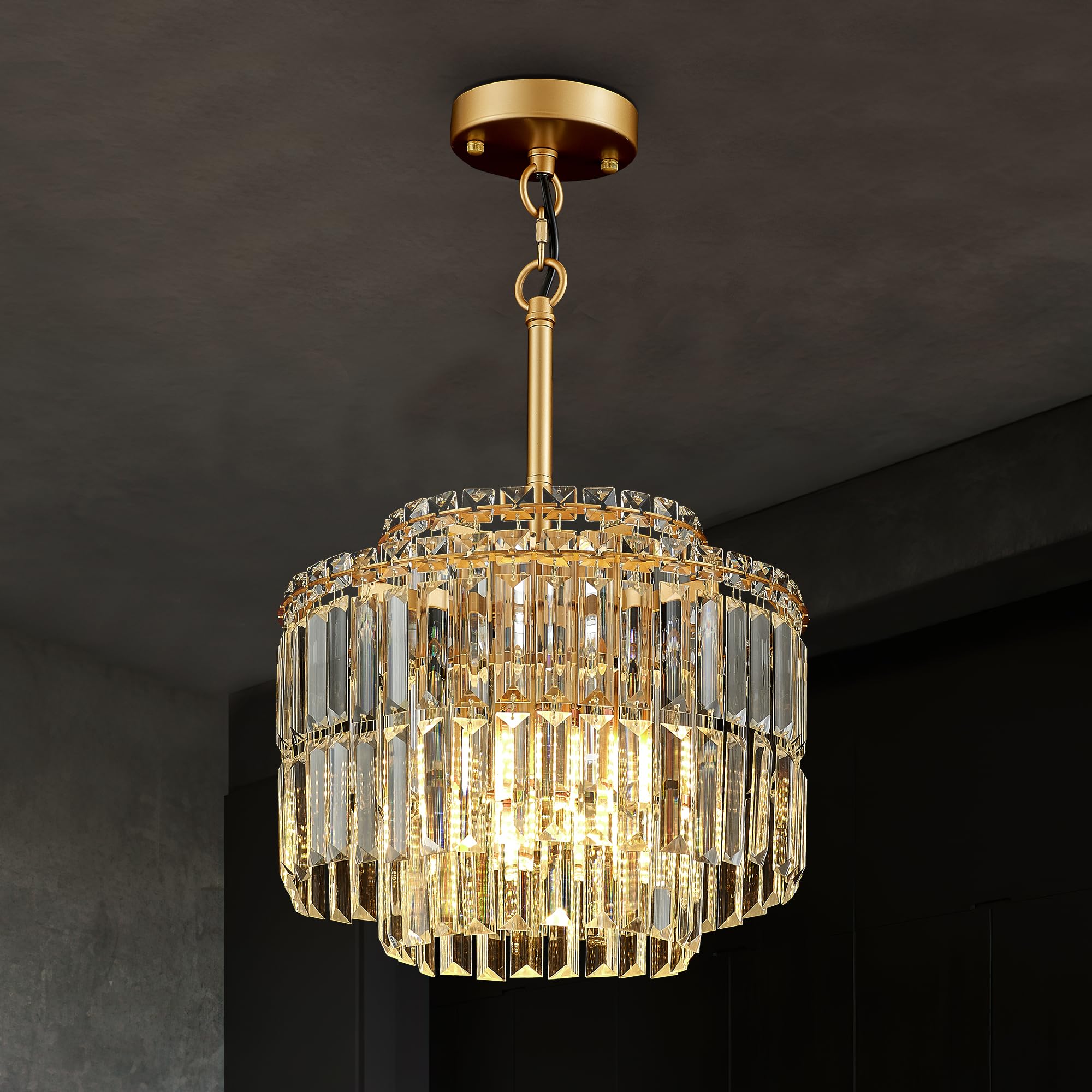 lighceac Modern 12.8 Gold Crystal Chandelier Ceiling Light Fixtures for Dining Room Elegant Glam 4-Light Crystal Chandeliers Lighting for Bedroom Entryway Hallway Living Room Kitchen Island Foyer